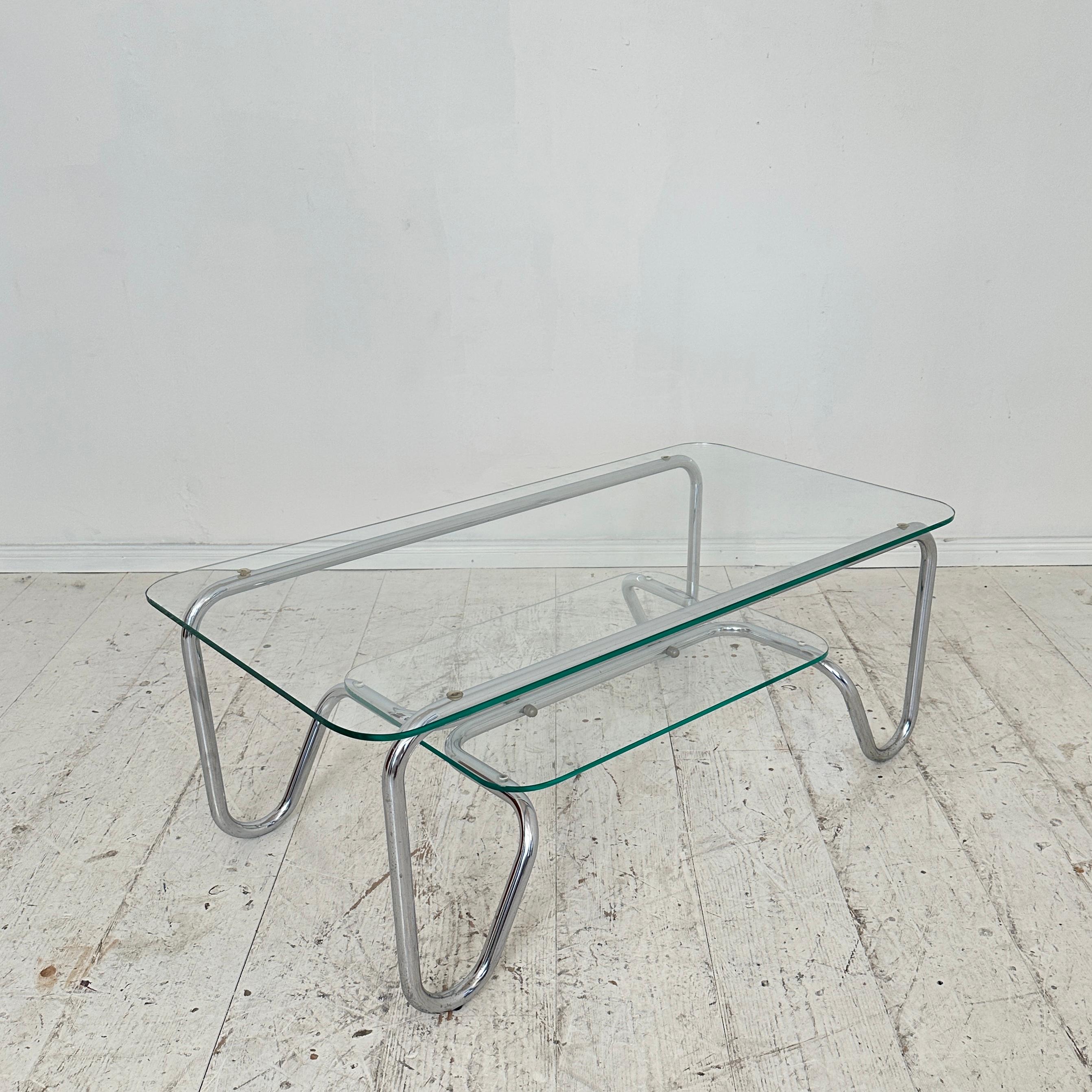 Mid Century Italian Chrome Coffee Table with Glass Top Bauhaus Style, 1970 For Sale 2