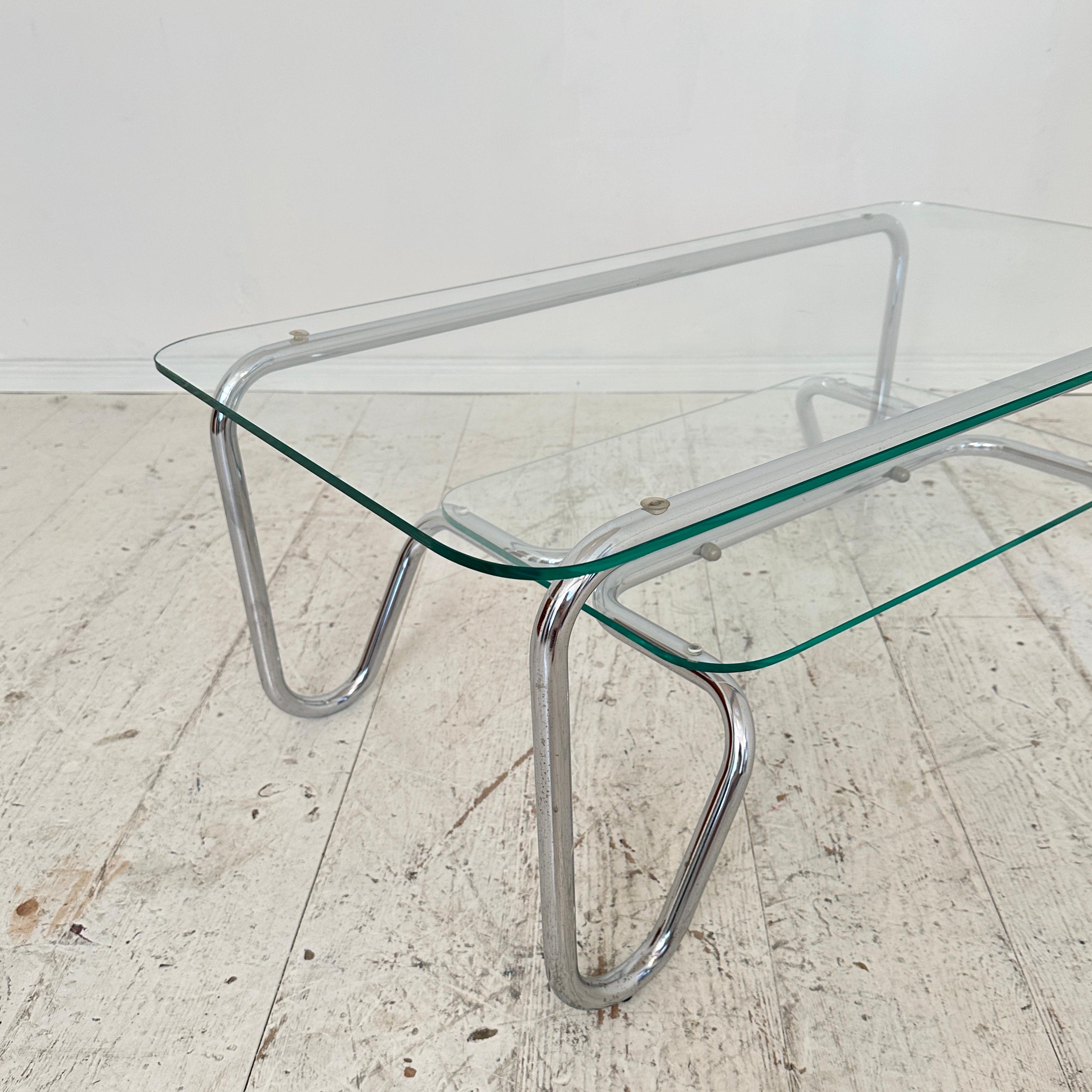 Mid Century Italian Chrome Coffee Table with Glass Top Bauhaus Style, 1970 For Sale 4