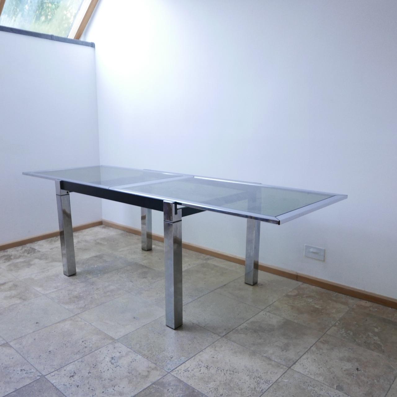 Midcentury Italian Chrome Extendable Dining Table In Good Condition In London, GB