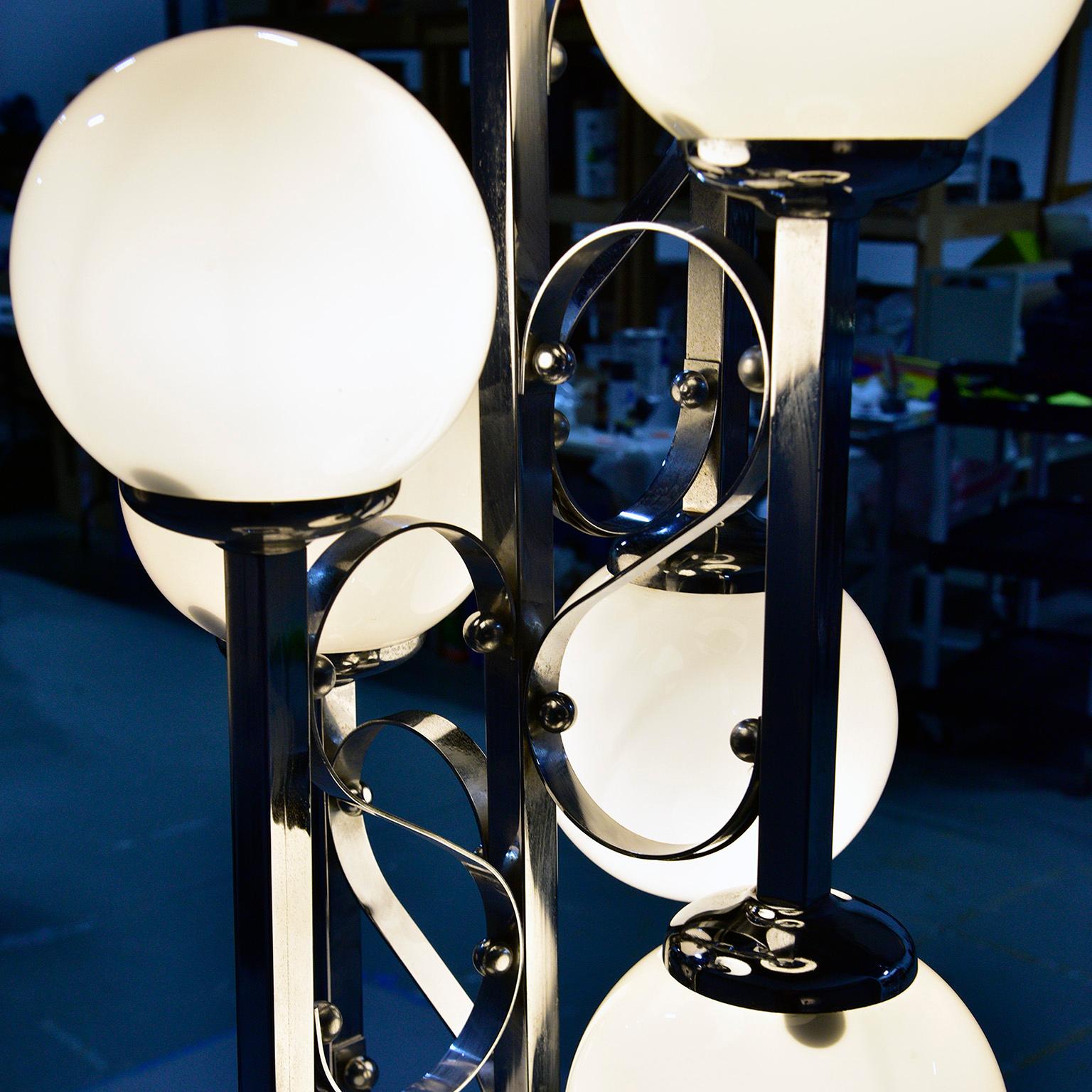 Midcentury Italian Chrome Floor Lamp with White Glass Globes 3