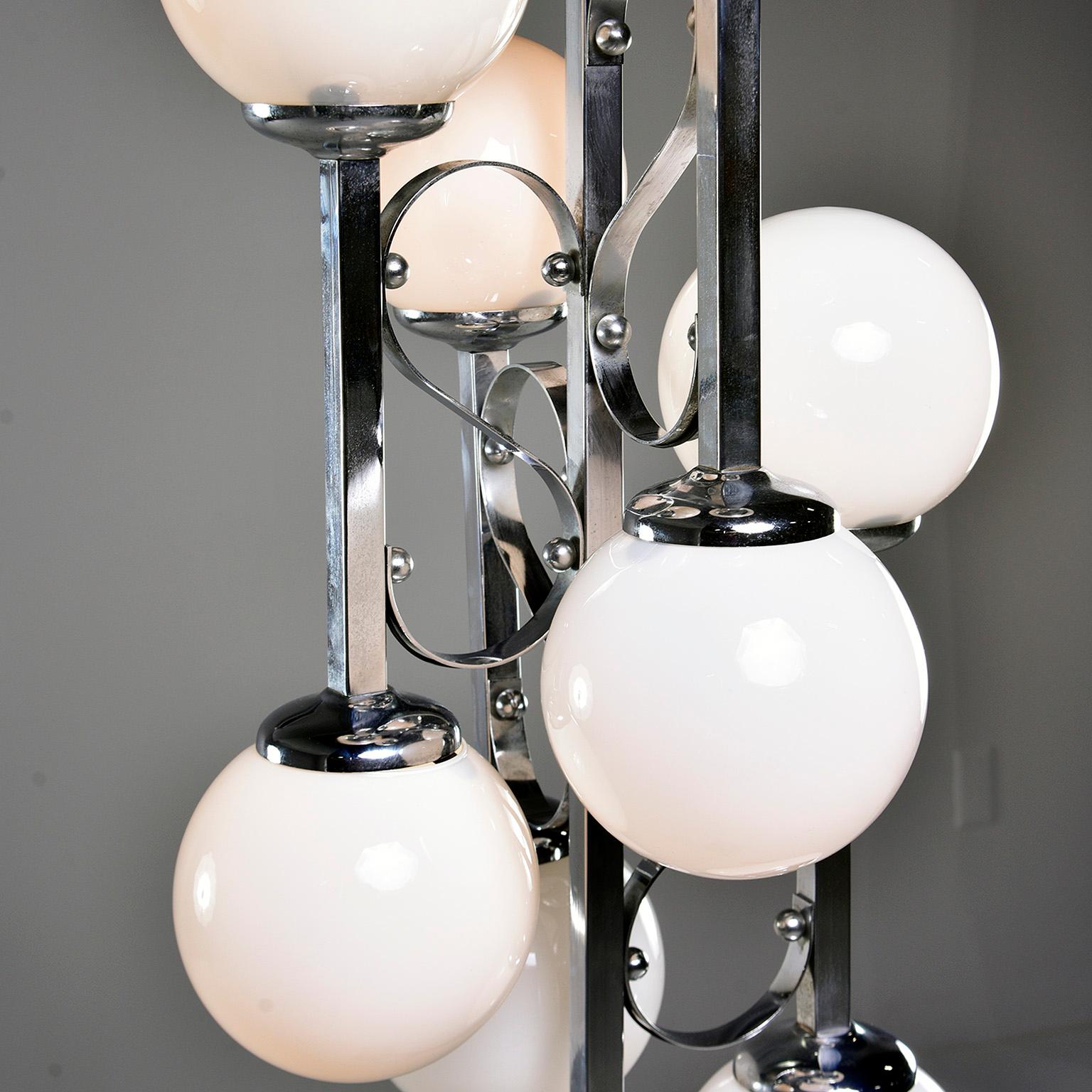 20th Century Midcentury Italian Chrome Floor Lamp with White Glass Globes