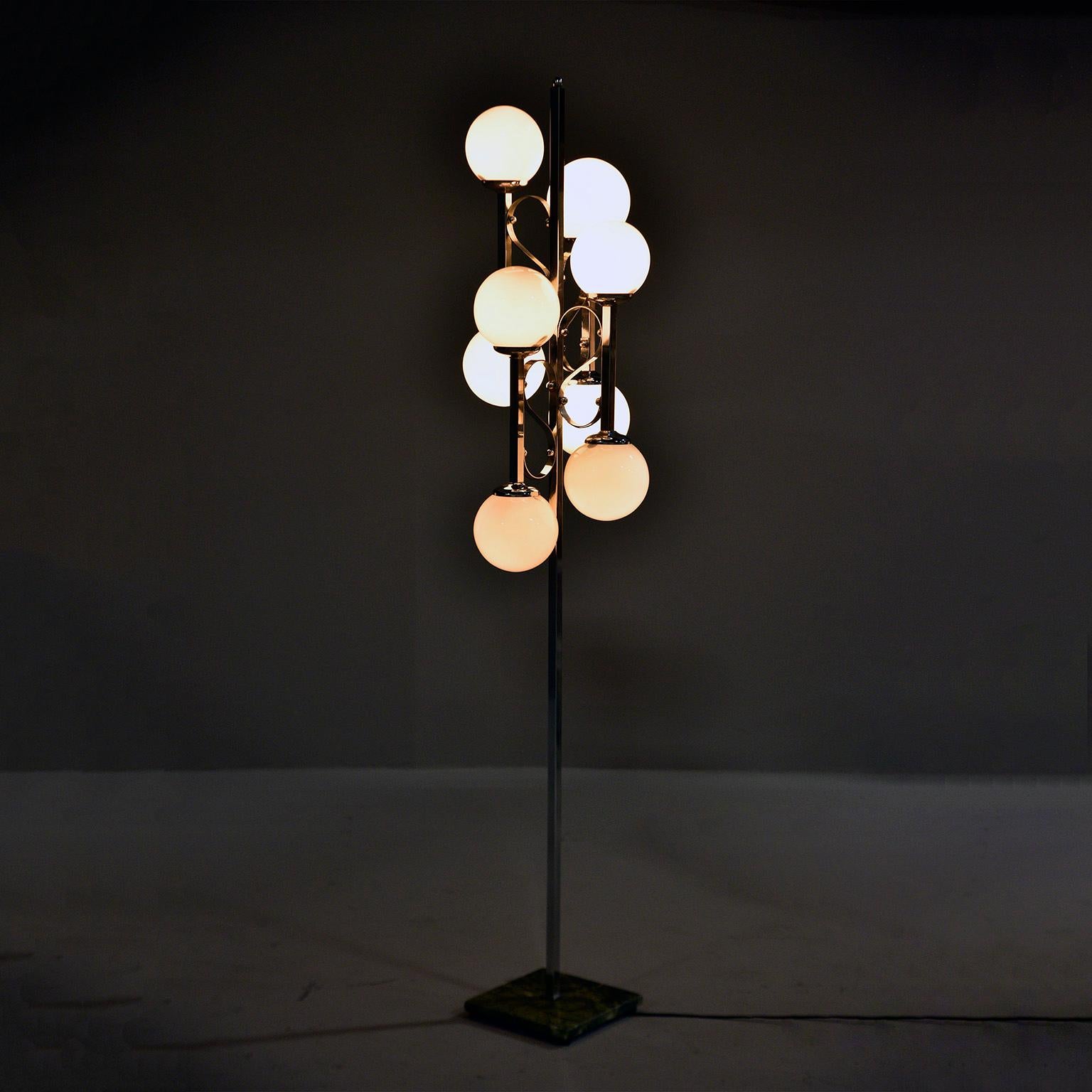 Midcentury Italian Chrome Floor Lamp with White Glass Globes 1