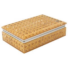 Italienische Chrom-, Lucite- und Rattan-Box aus der Mitte des Jahrhunderts, 1970er Jahre