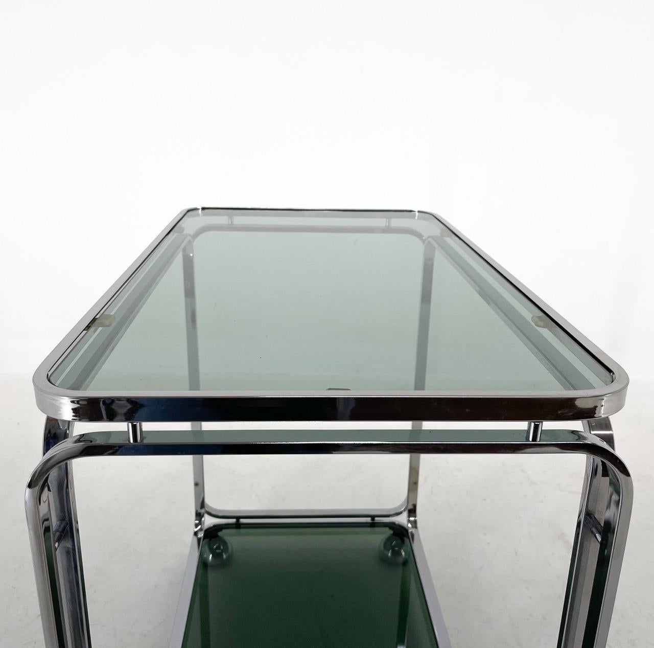 Mid-Century Italian Chrome & Smoked Glass Serving Cart 1