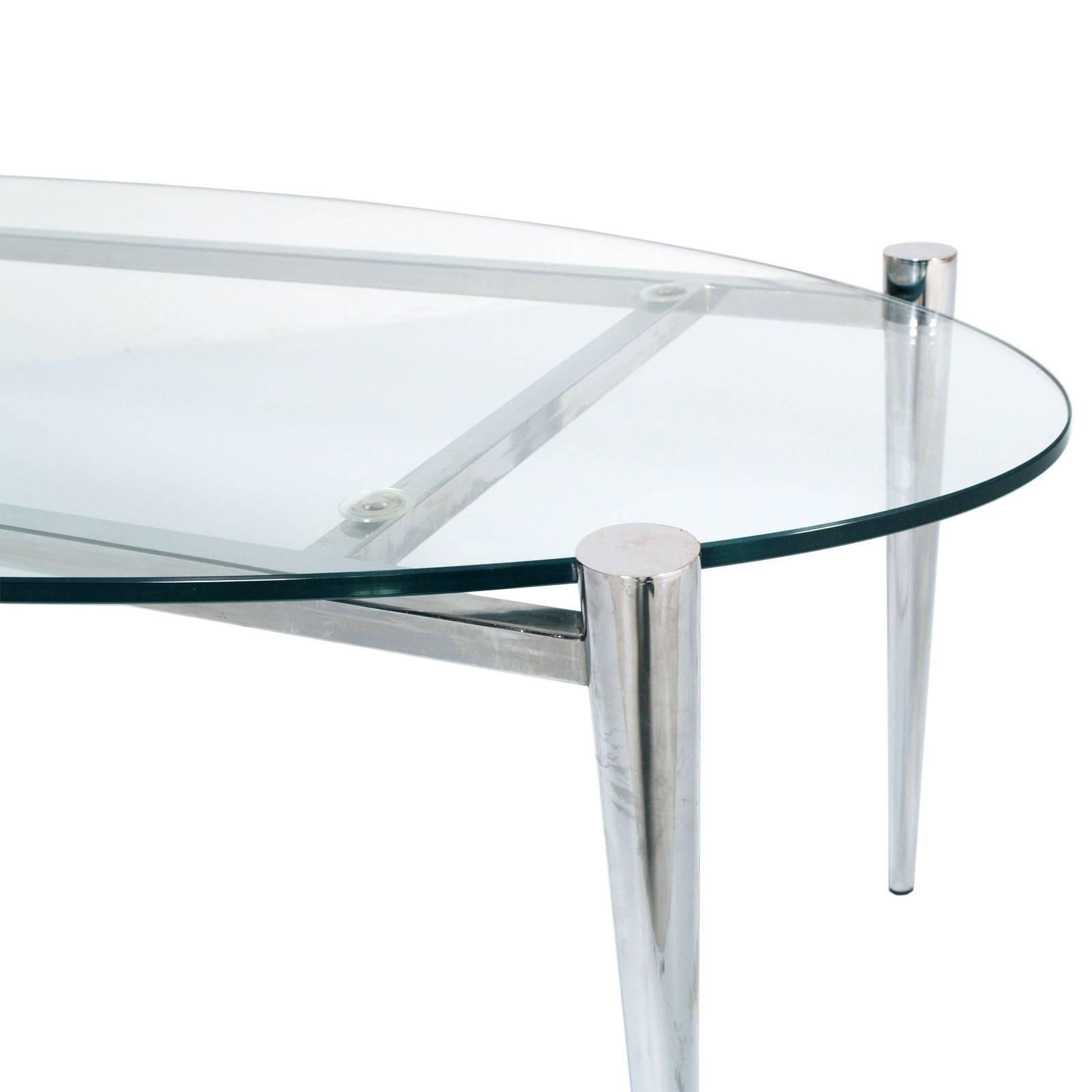 Mid-Century Modern Midcentury Italian Chromed Coffee Table Guglielmo Ulrich attributed Top Crystal
