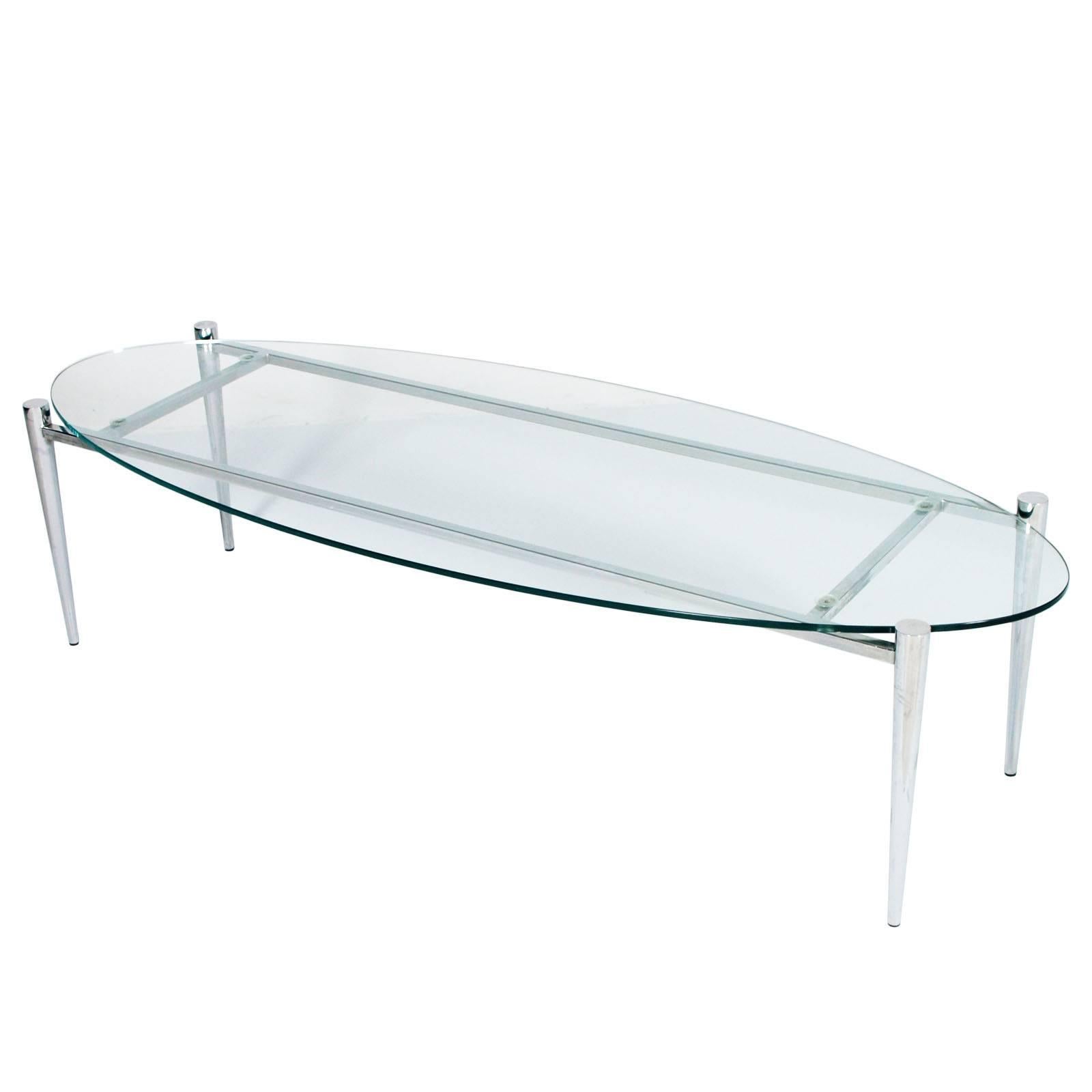 Midcentury Italian Chromed Coffee Table Guglielmo Ulrich attributed Top Crystal