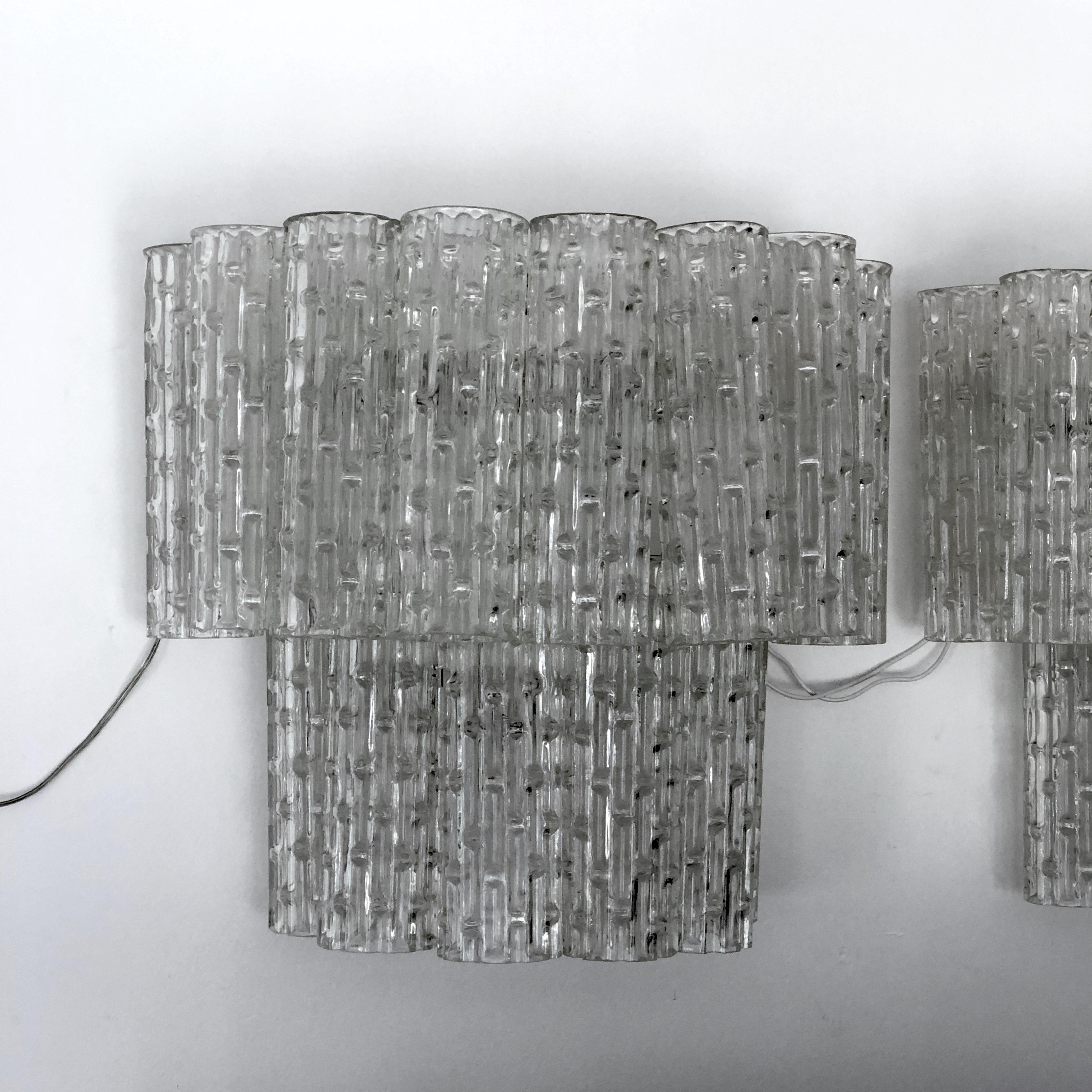 Mid-Century Modern Mid-Century Italian Clear Murano Glass Sconces, Set of Two For Sale