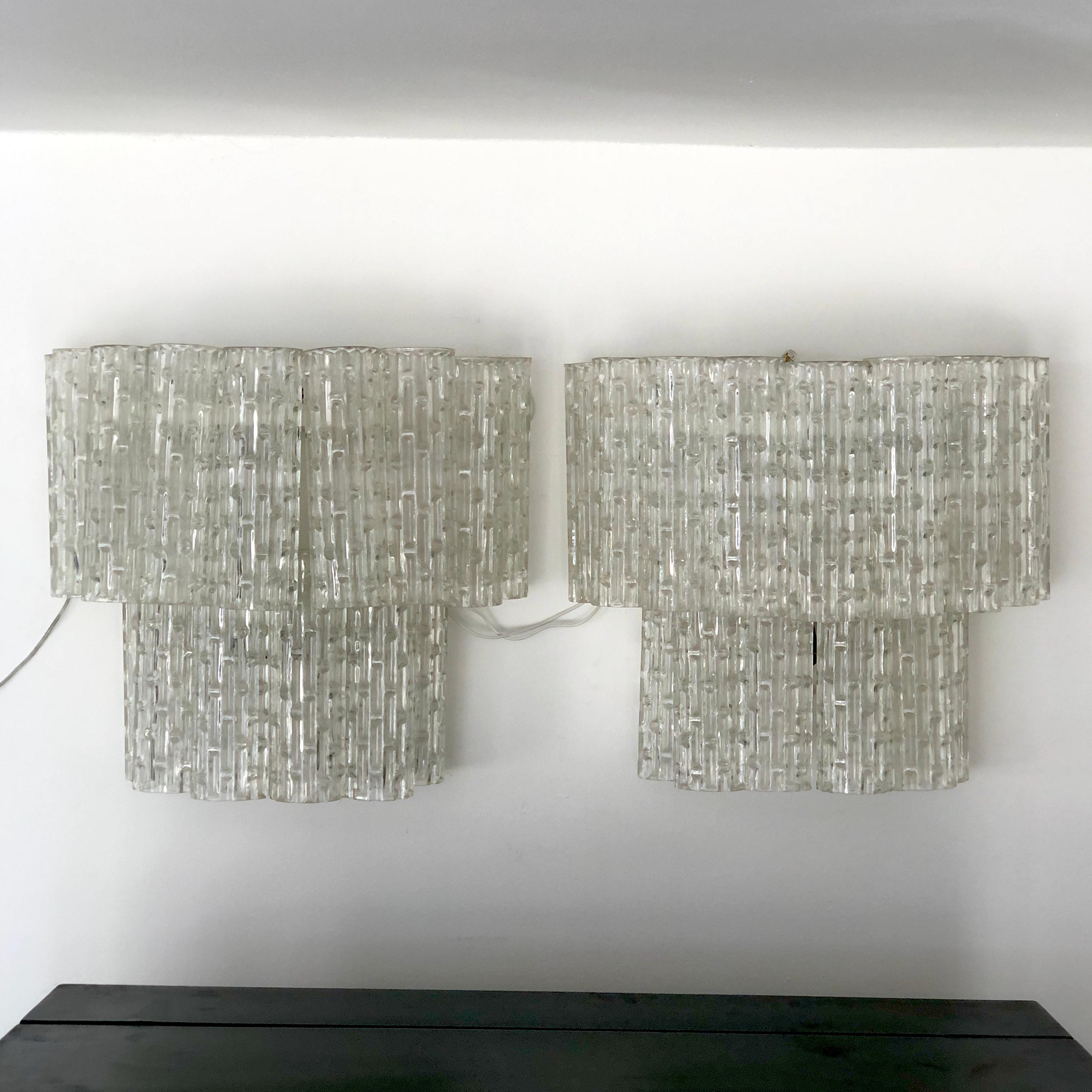 Mid-Century Italian Clear Murano Glass Sconces, Set of Two For Sale 1