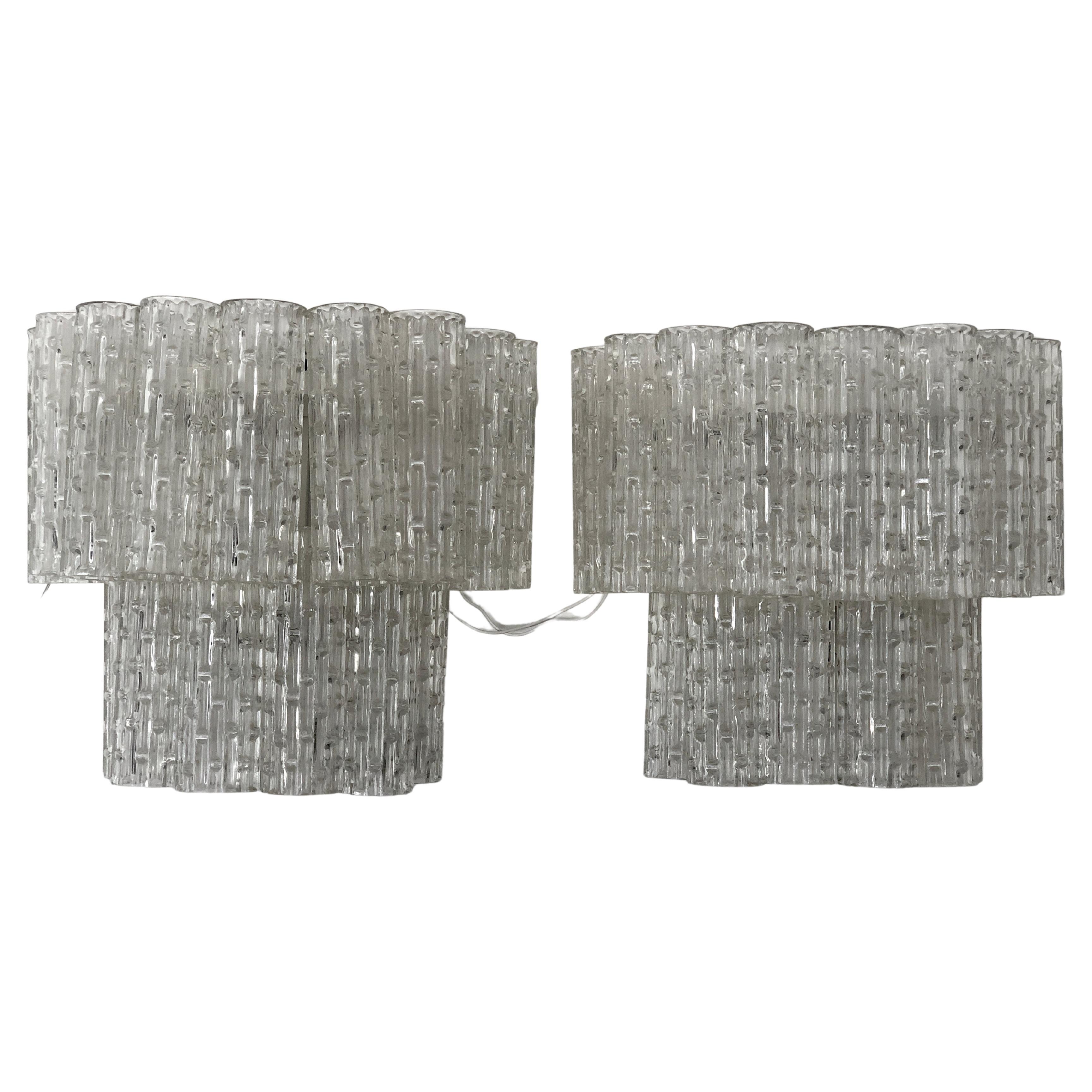 Mid-Century Italian Clear Murano Glass Sconces, Set of Two