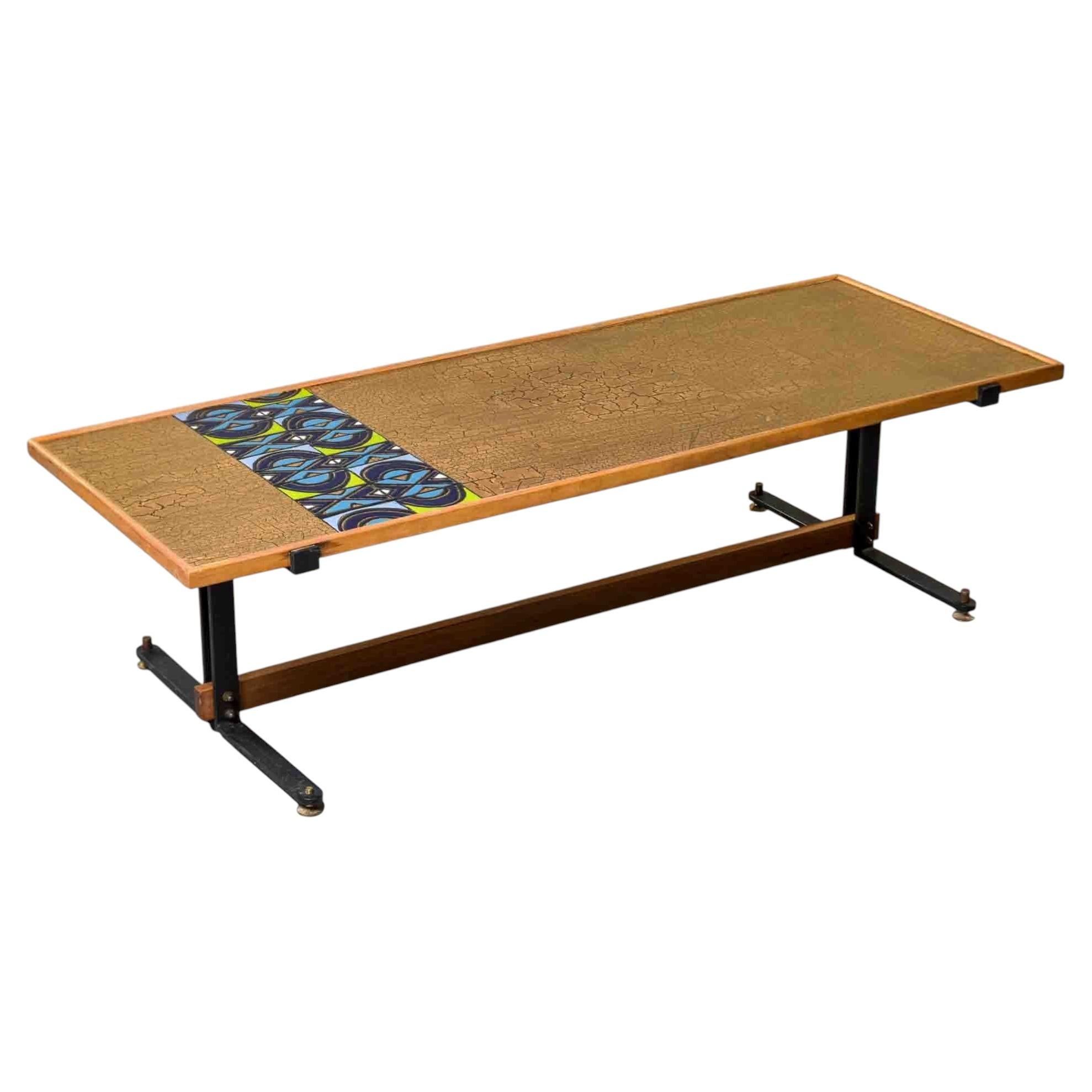 Mid-Century Italian Cocktail Table with Craquelure and Enamel Top For Sale