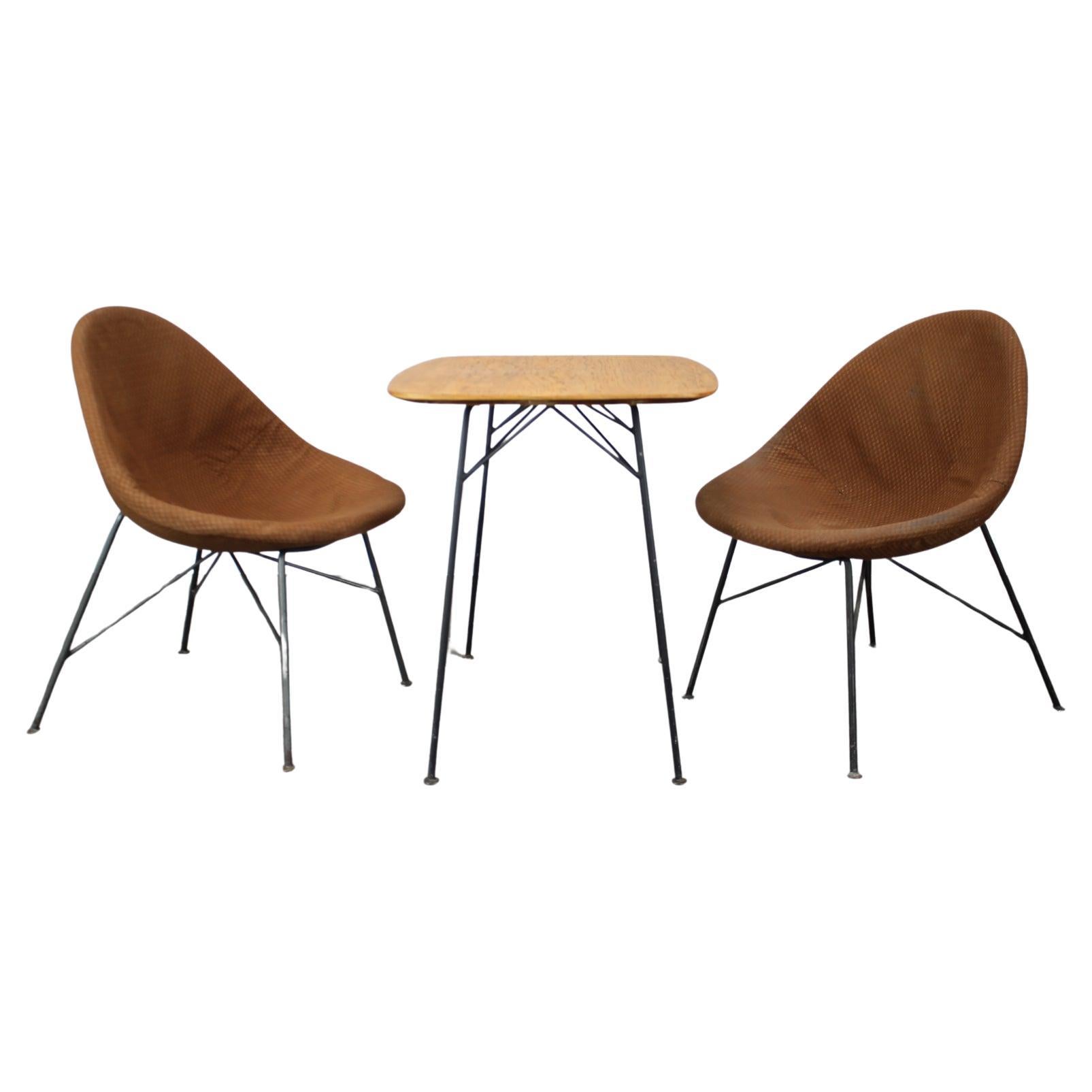 Mid-Century Italian Coffee Table and Two Chairs, 1960s