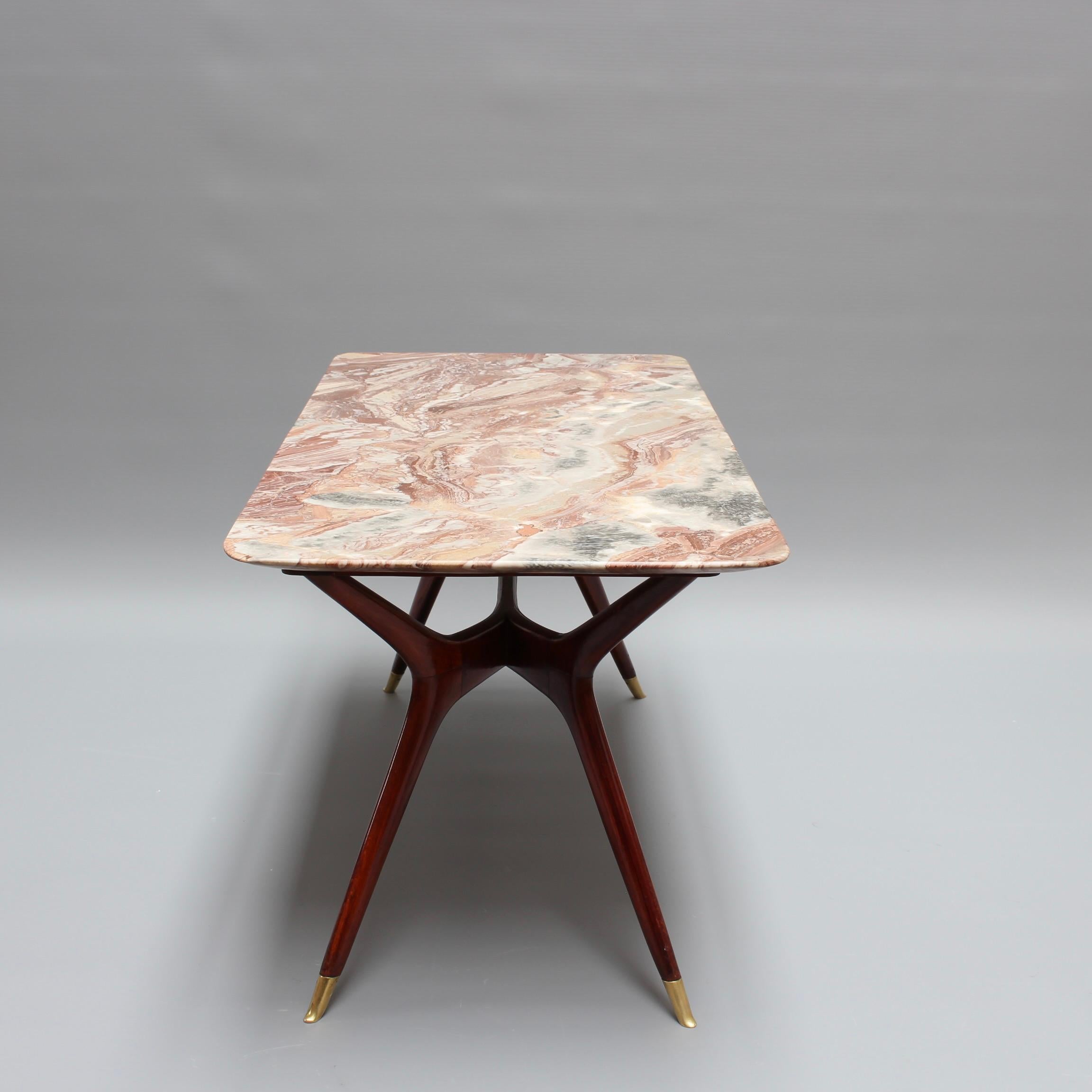 Mid-20th Century Mid-Century Italian Coffee Table with Marble Top Attributed to Ico Parisi For Sale