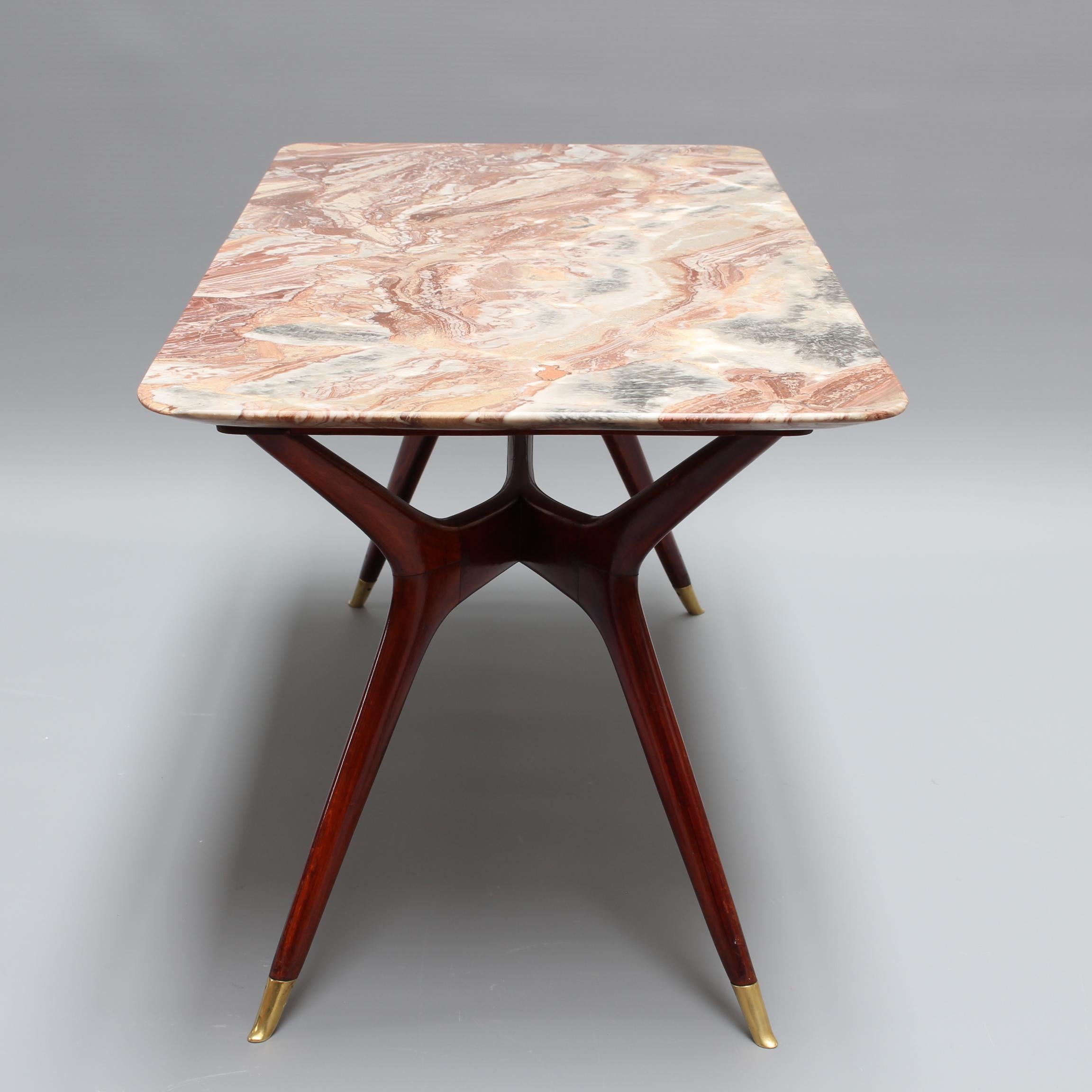 Brass Mid-Century Italian Coffee Table with Marble Top Attributed to Ico Parisi  For Sale