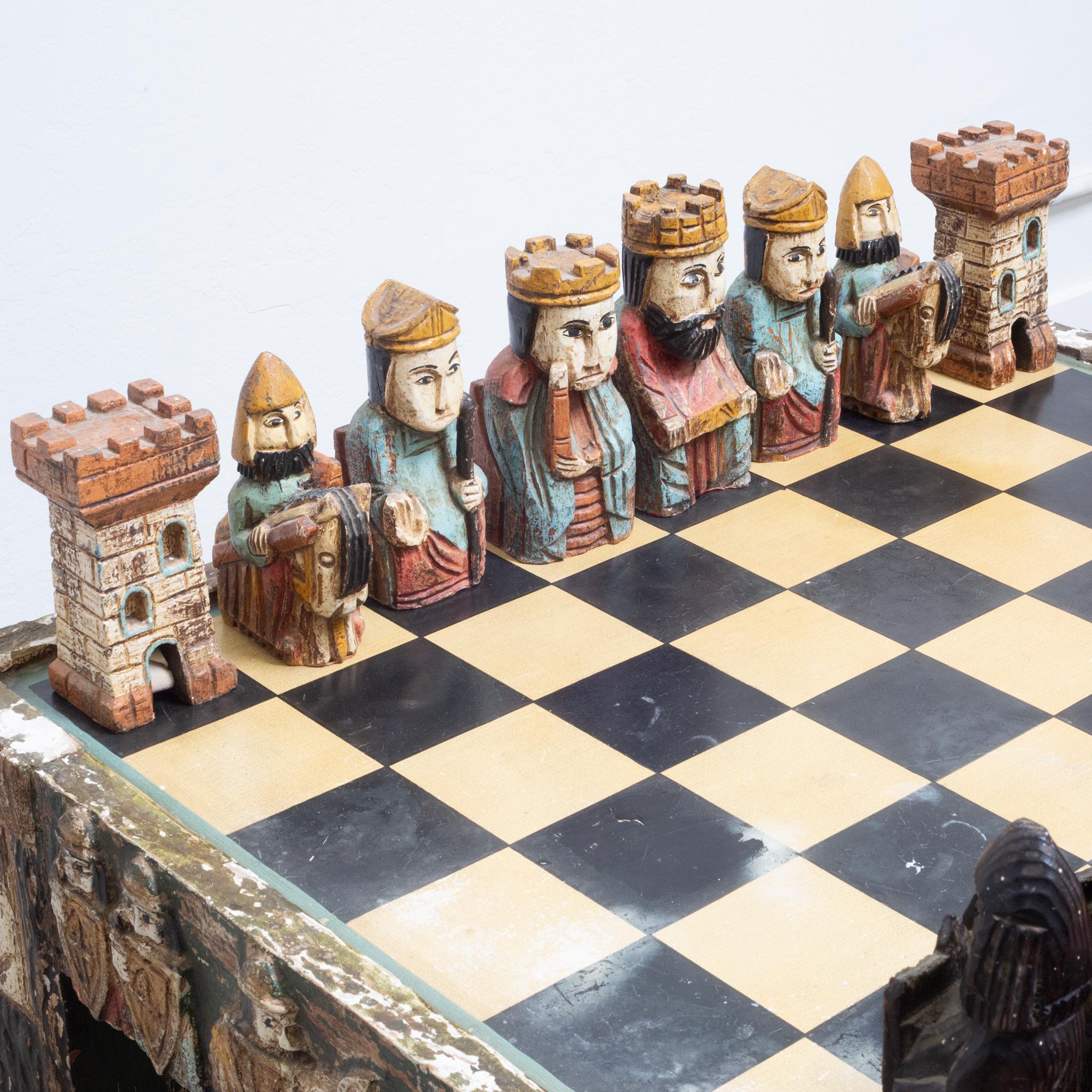 Mid-Century Italian Coffee Table Chess Set and Chairs, c.1950s 4
