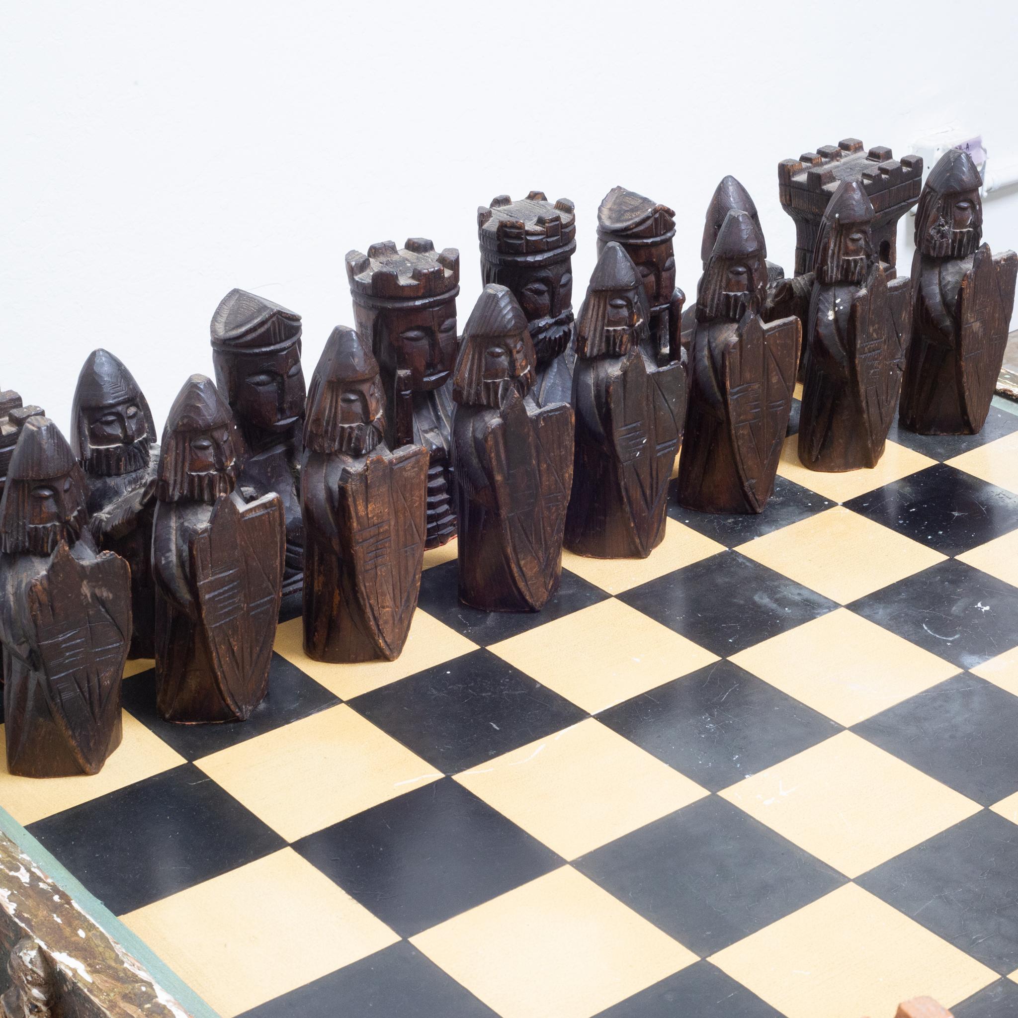 Mid-Century Italian Coffee Table Chess Set and Chairs, c.1950s 5