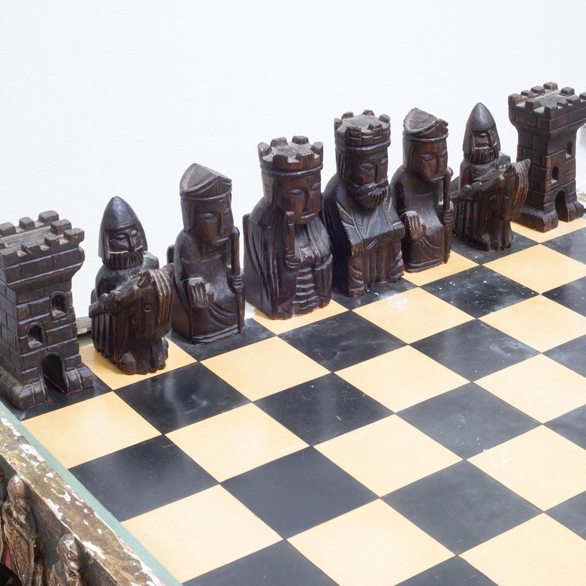 Mid-Century Italian Coffee Table Chess Set and Chairs, c.1950s 6