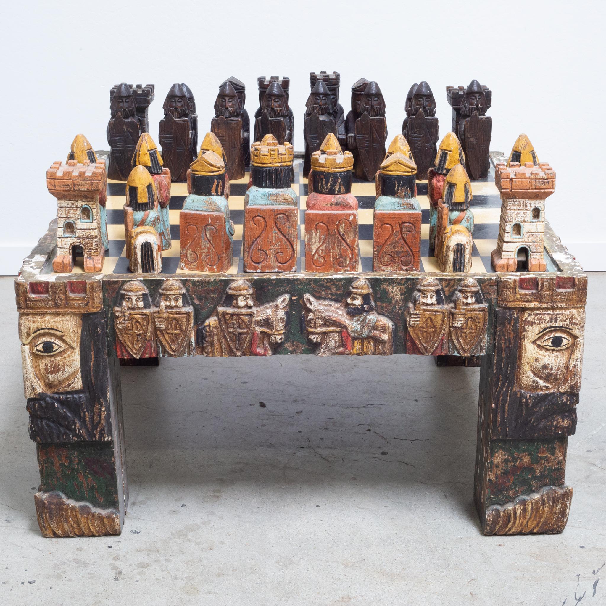 Leather Mid-Century Italian Coffee Table Chess Set and Chairs, c.1950s