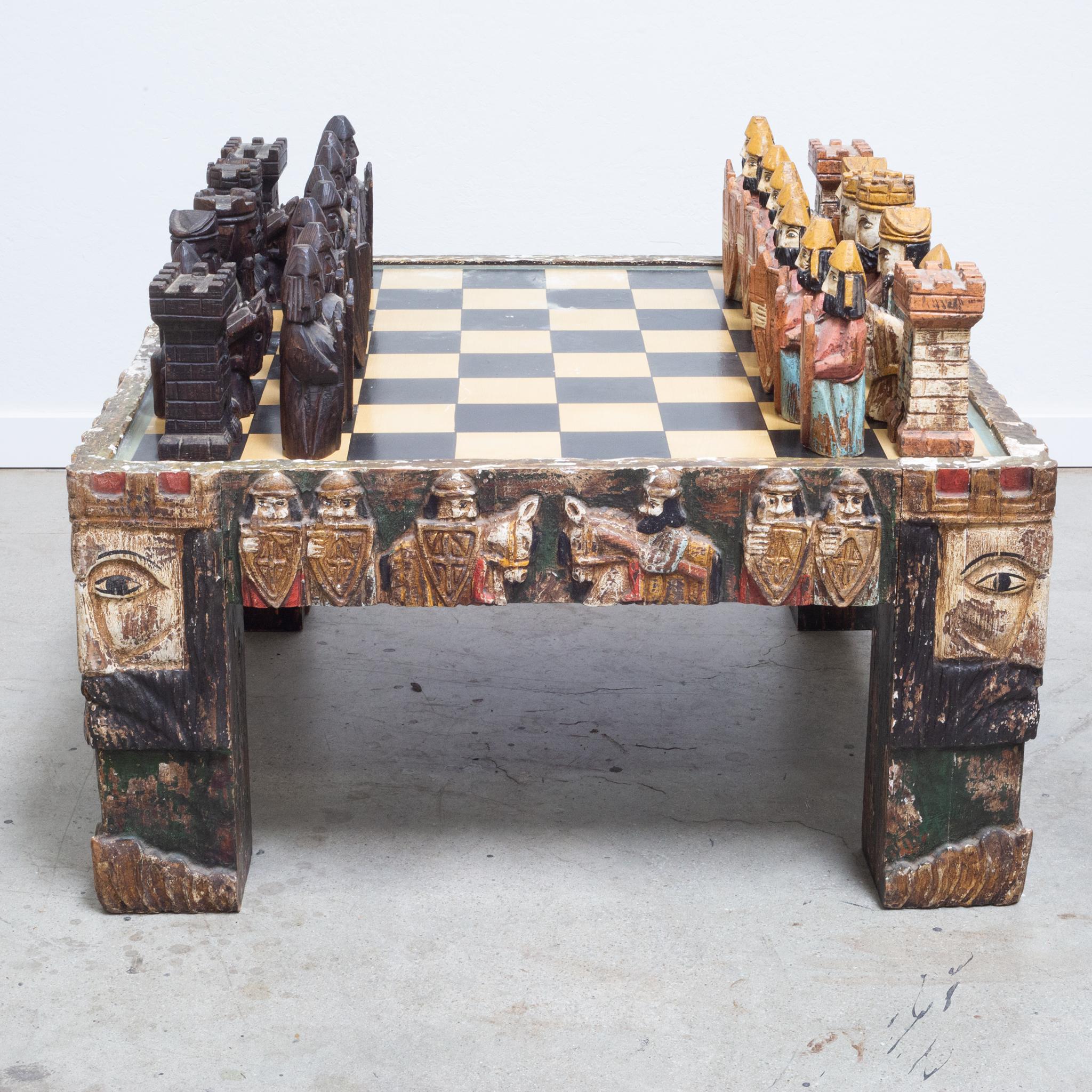 Mid-Century Italian Coffee Table Chess Set and Chairs, c.1950s 1