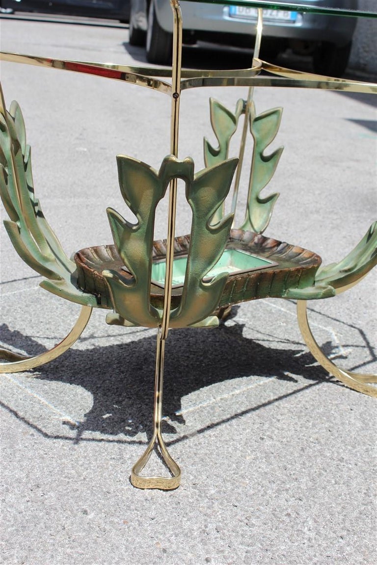 Midcentury Italian Coffee Table Colli Design Green Gold Brass Leaves For Sale 5