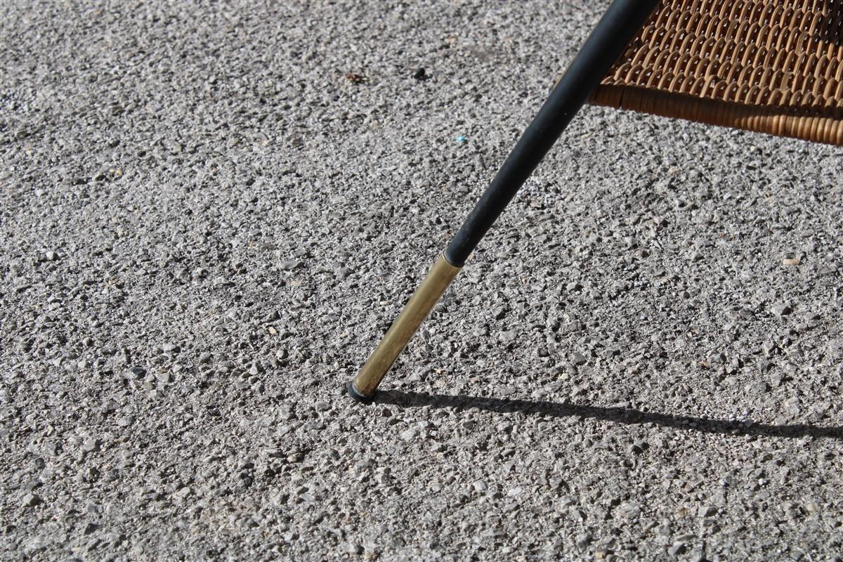 Mid-Century Modern Midcentury Italian Coffee Table in Mahogany Metal Brass and Bamboo Straw, 1950s For Sale