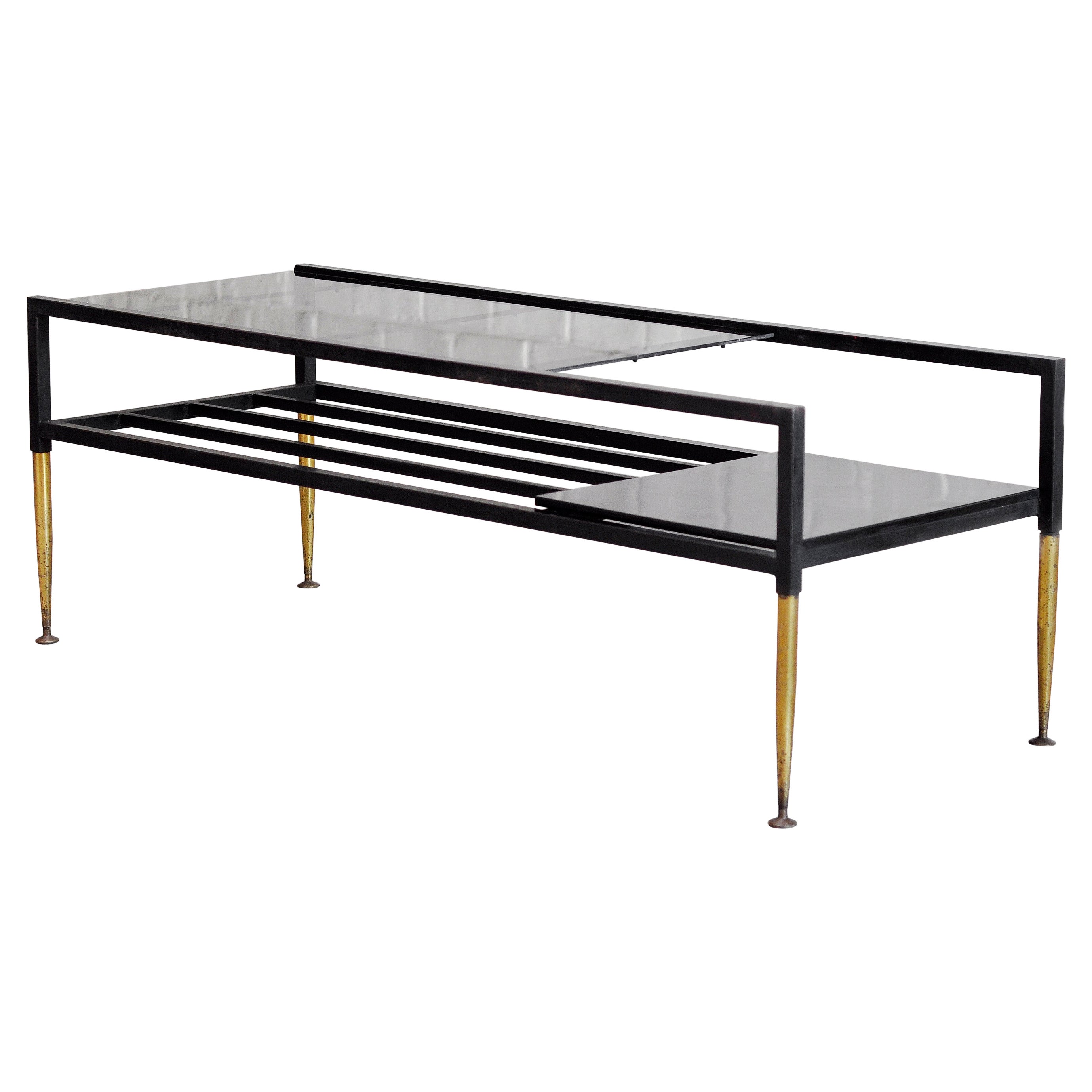 Mesa de centro italiana de mediados de siglo Metal y latón, años 60