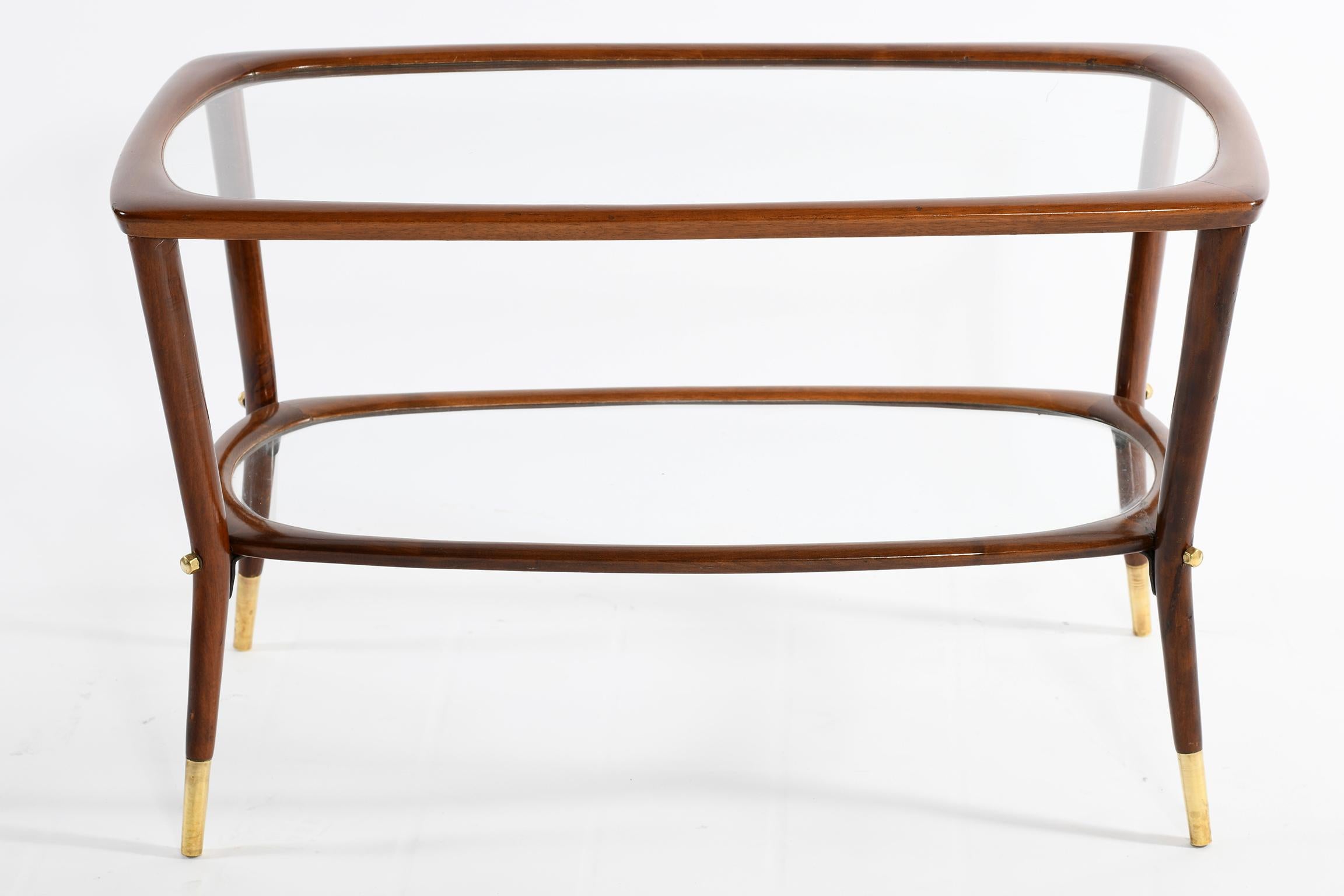Mid-Century Modern Midcentury Italian Coffee Table with Double Glass Shelf and Brass Details