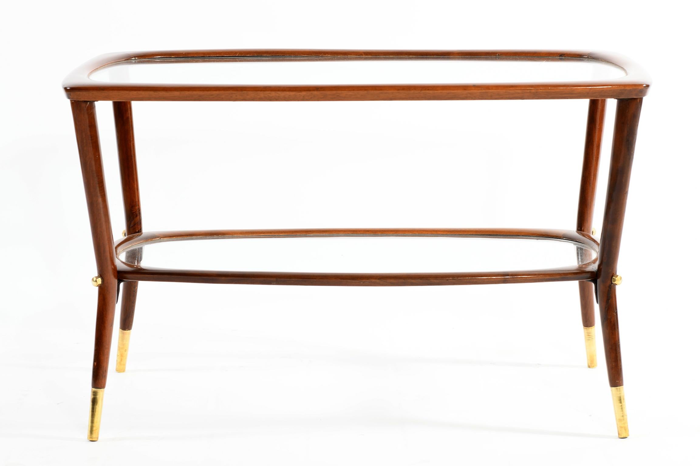 Mid-20th Century Midcentury Italian Coffee Table with Double Glass Shelf and Brass Details