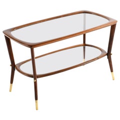 Vintage Midcentury Italian Coffee Table with Double Glass Shelf and Brass Details