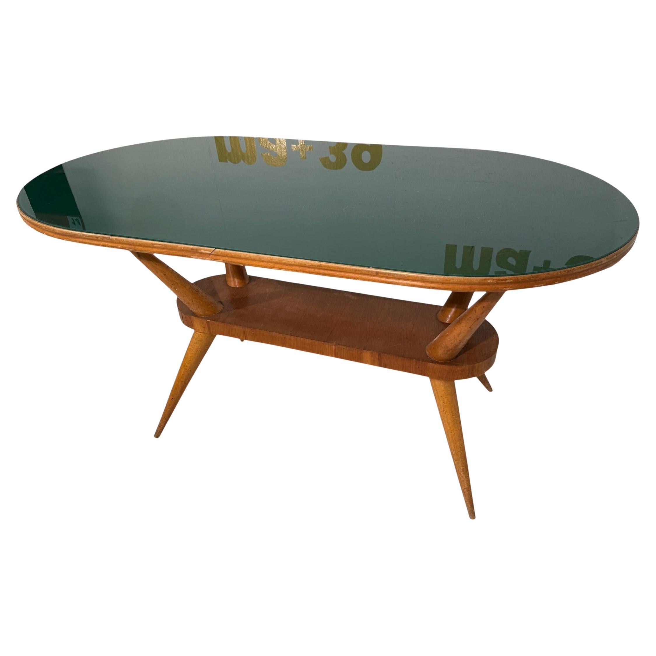 Tavolino da caffè italiano di metà secolo con piano in vetro verde, anni '50 in vendita