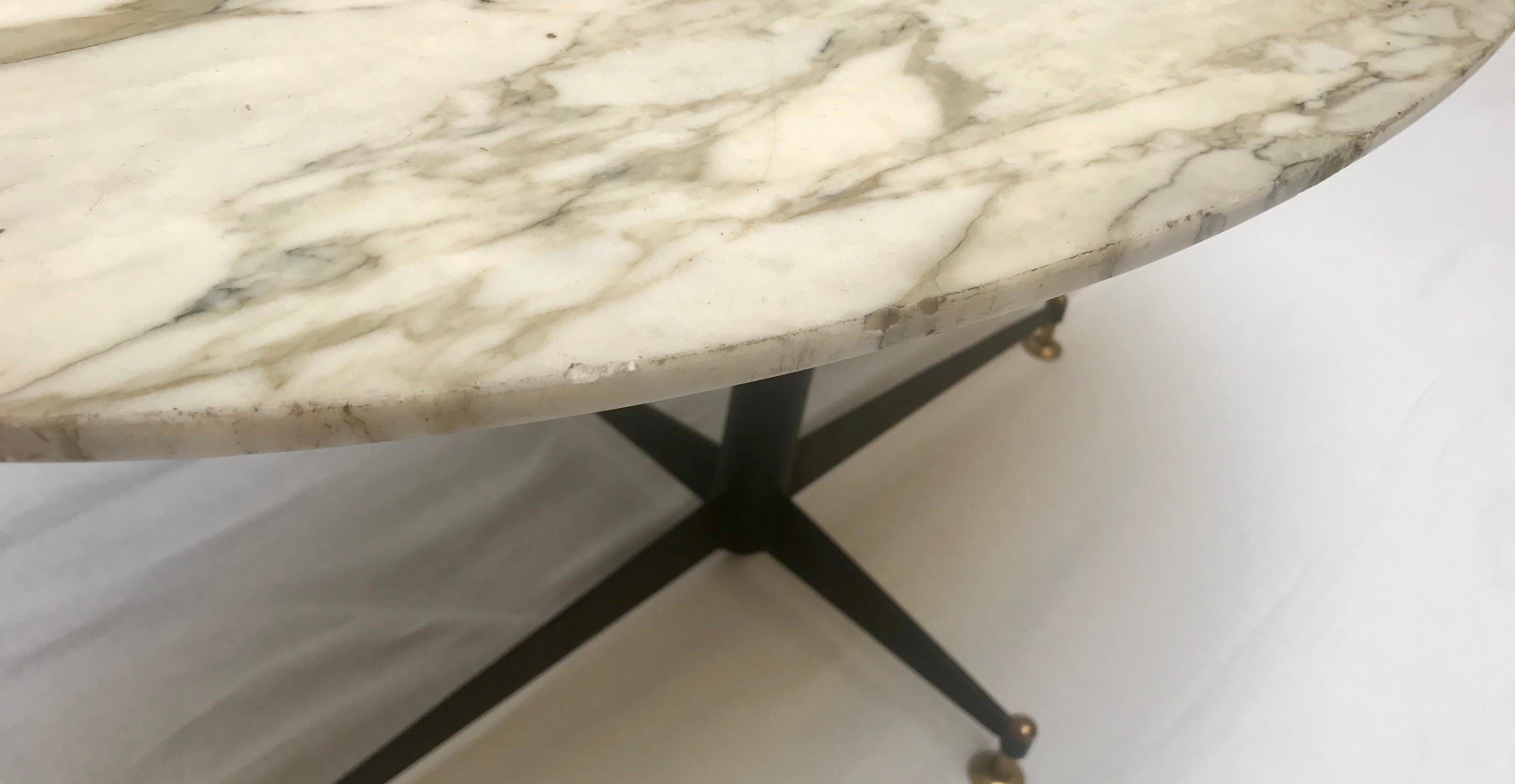 Metal Midcentury Italian Coffee Table with Marble Top For Sale