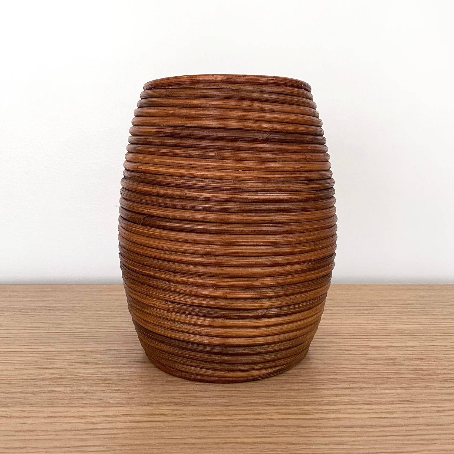 20th Century Mid Century Italian Coiled Rattan Vase For Sale