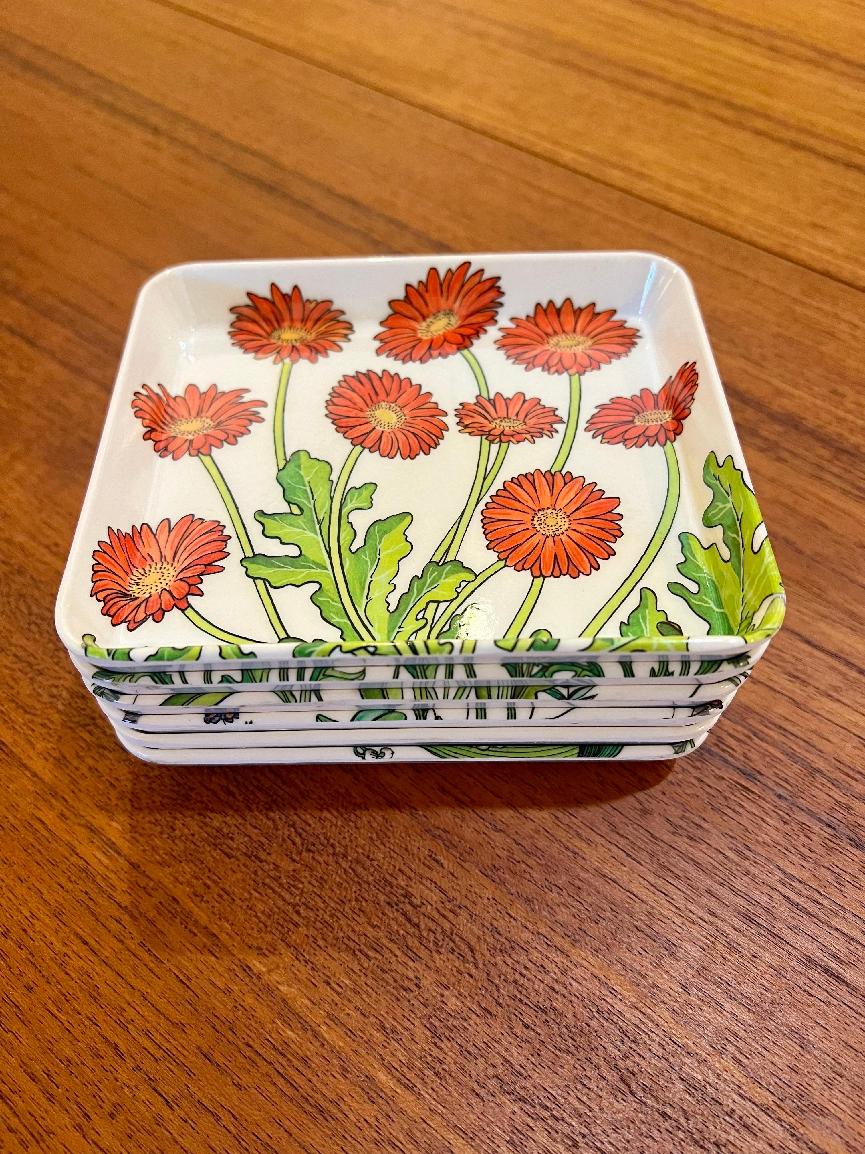 Mid-Century Modern Mid century Italian Collection Of Melamine Serving Stacking Trays Flower Design