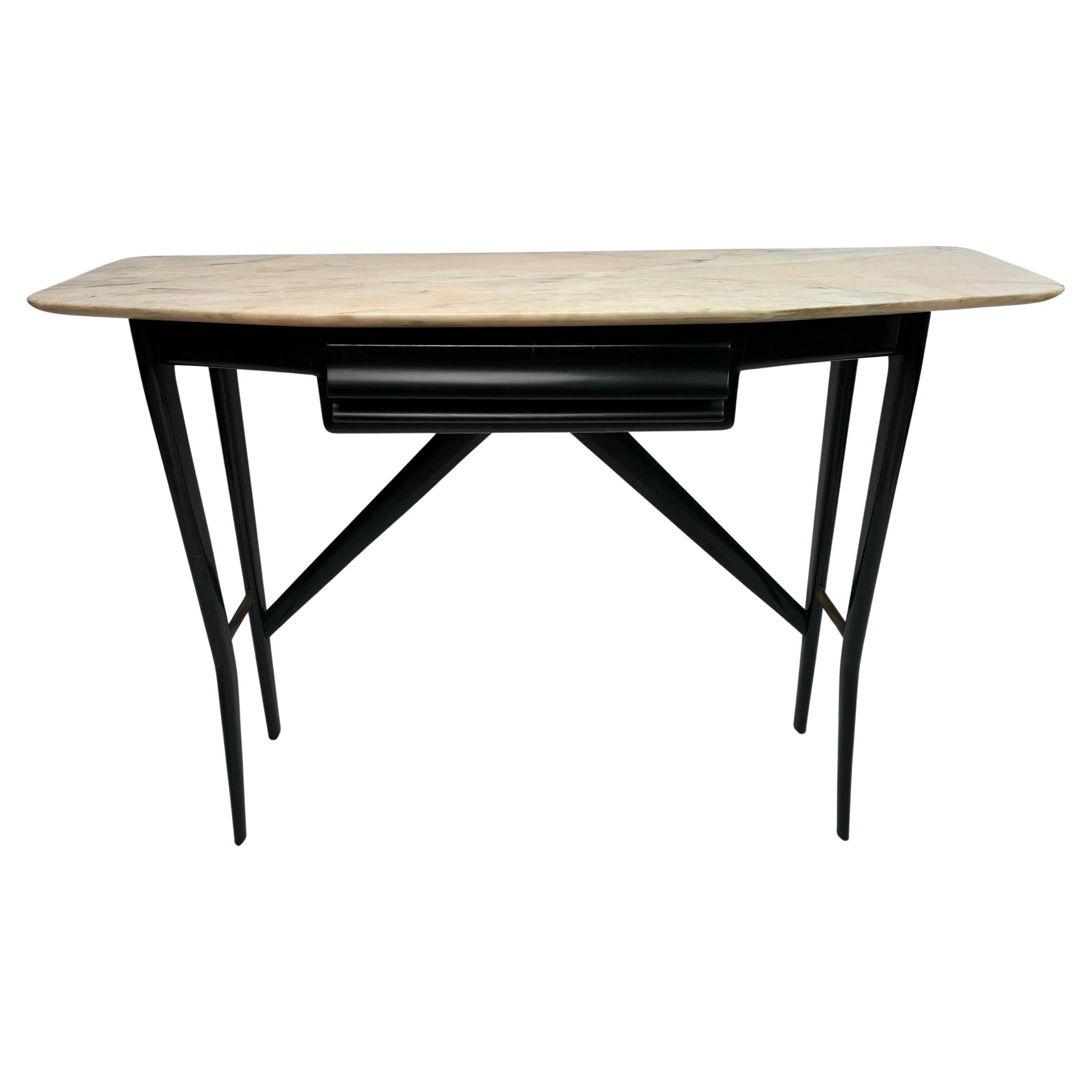 Mid-Century Italian Console in the Style of Gio Ponti, Marble Top