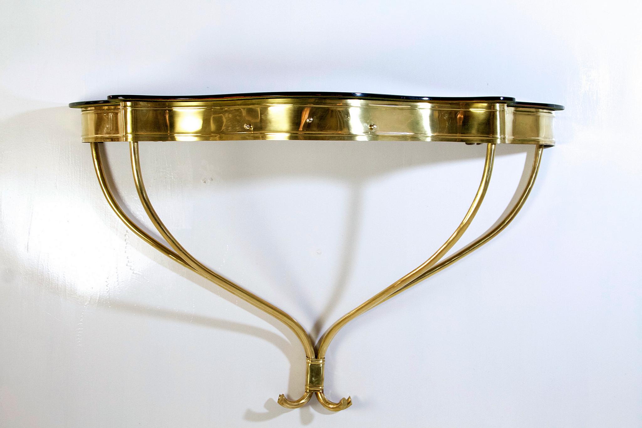 Empire Midcentury Italian Console Table in Brass and Glass