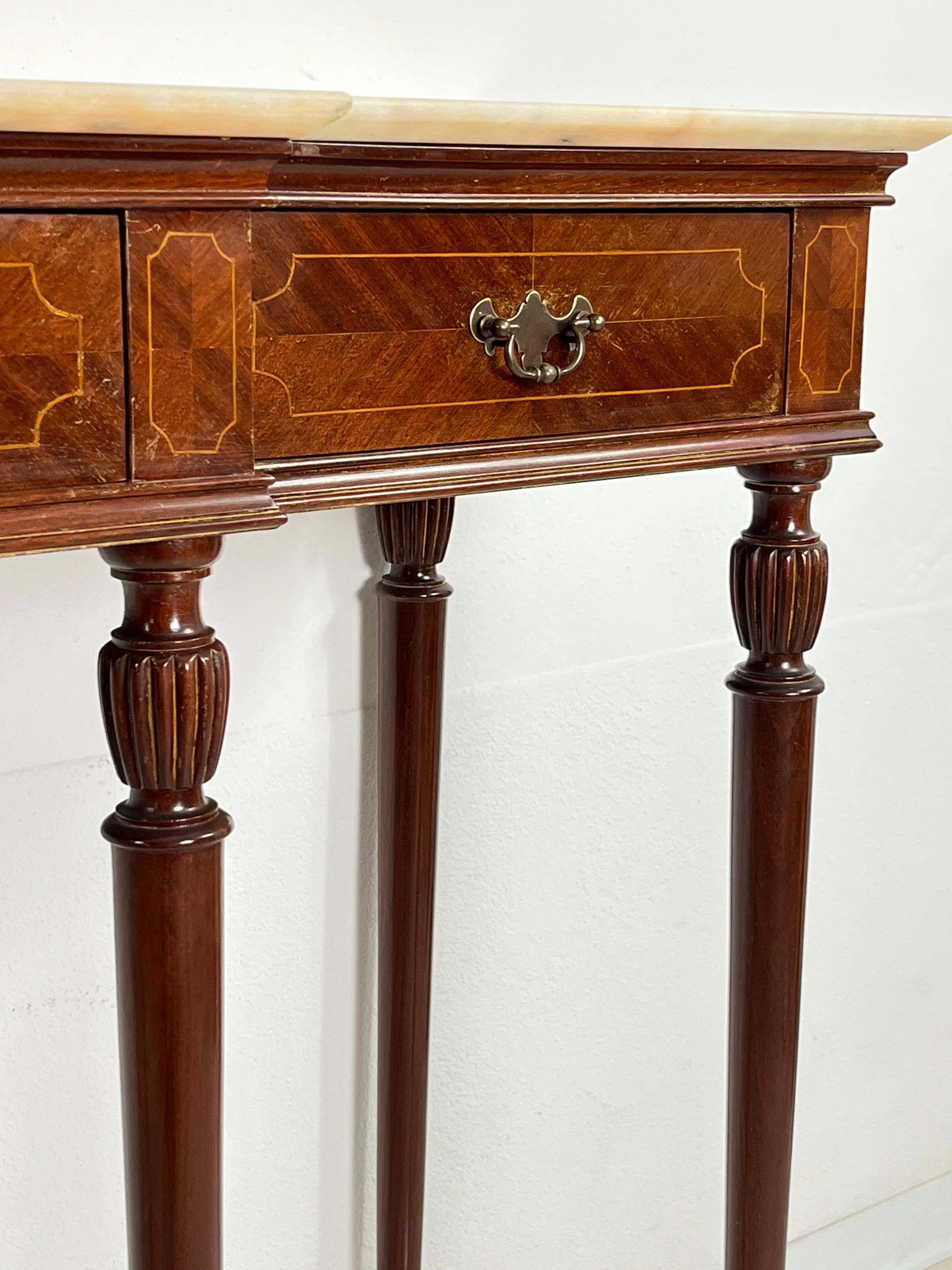 Brass Mid-Century Italian Console Table In Marble Top 1950s For Sale