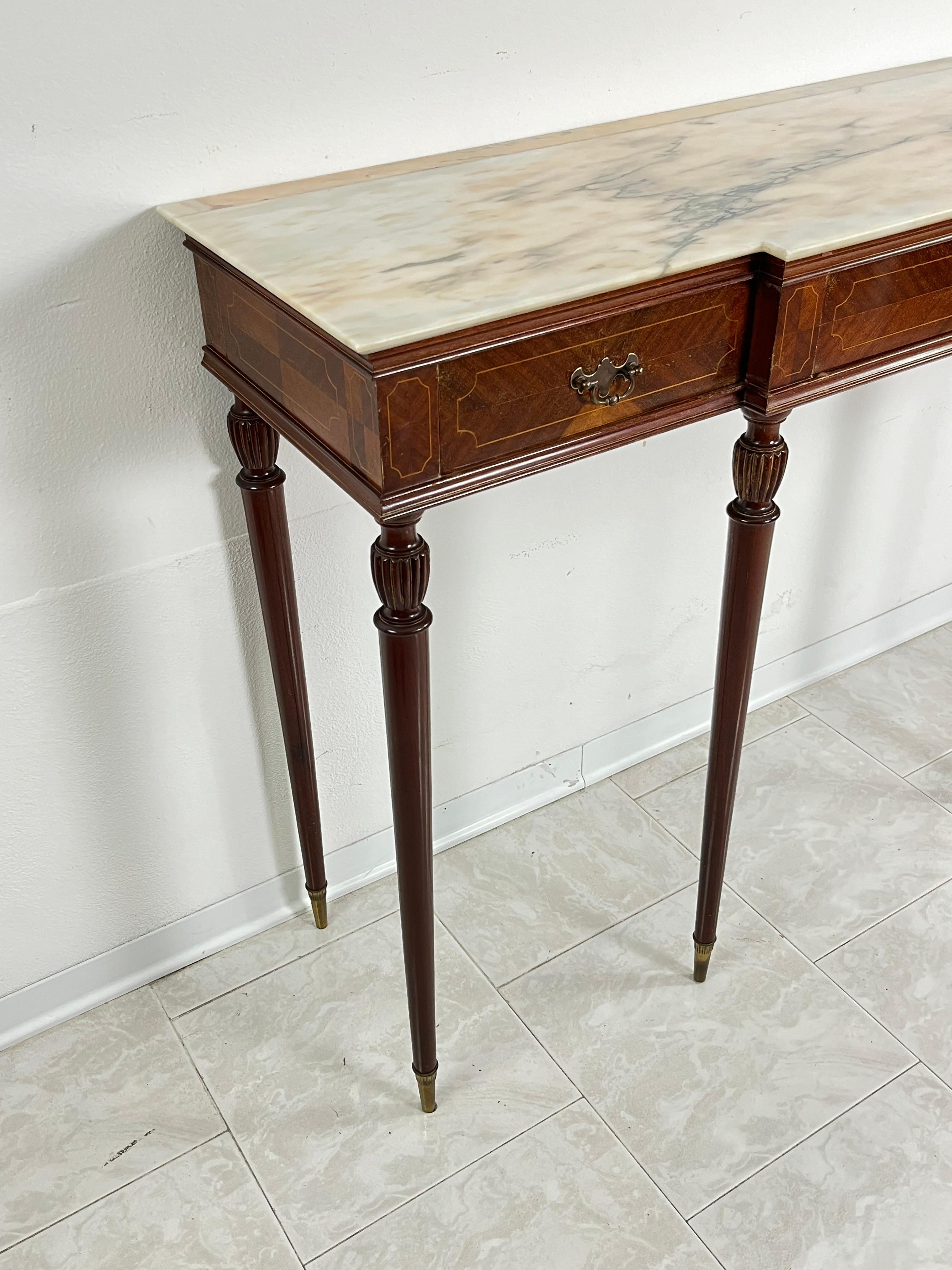 Mid-Century Italian Console Table In Marble Top 1950s For Sale 1