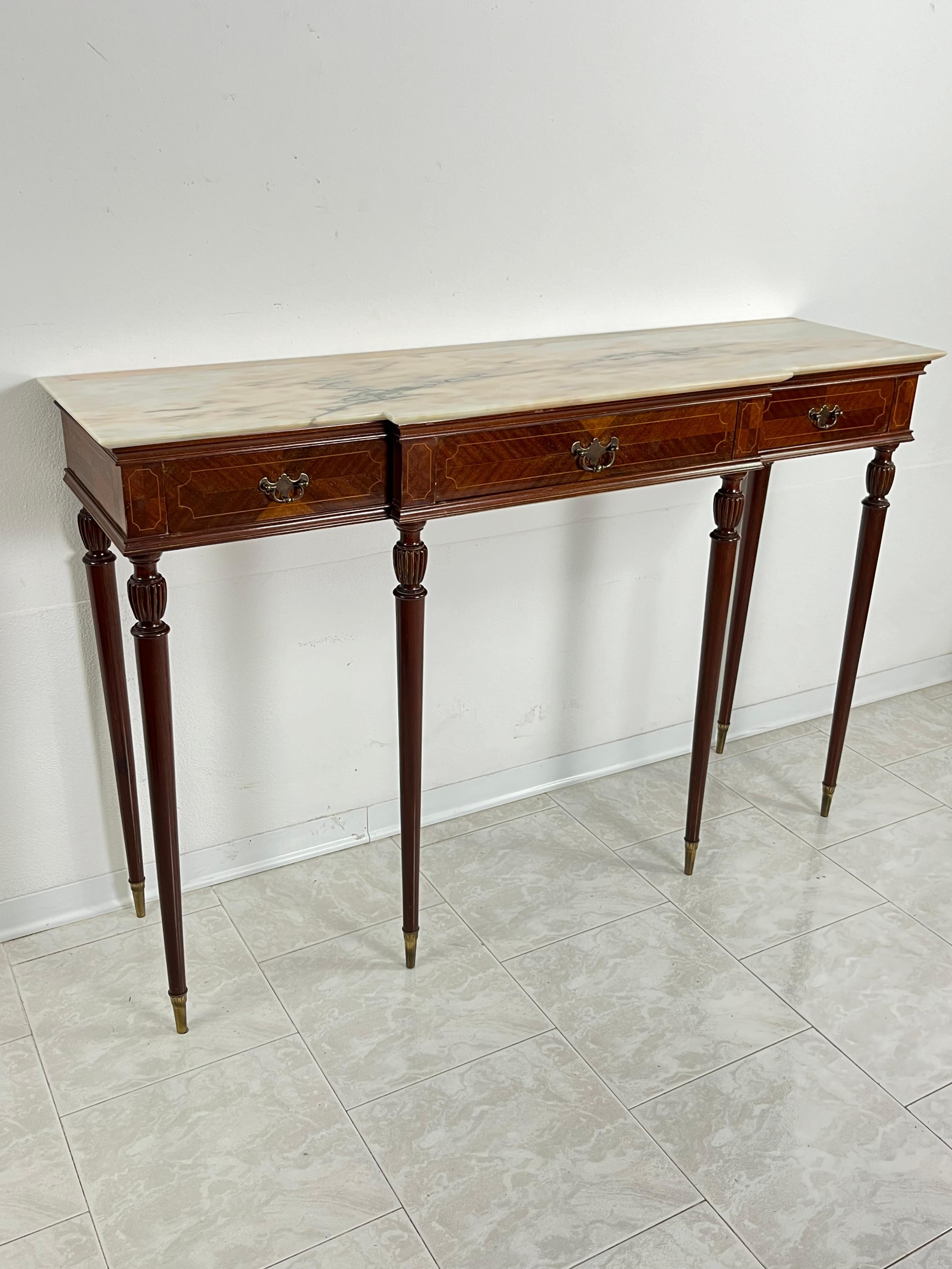 Mid-Century Italian Console Table In Marble Top 1950s For Sale 2