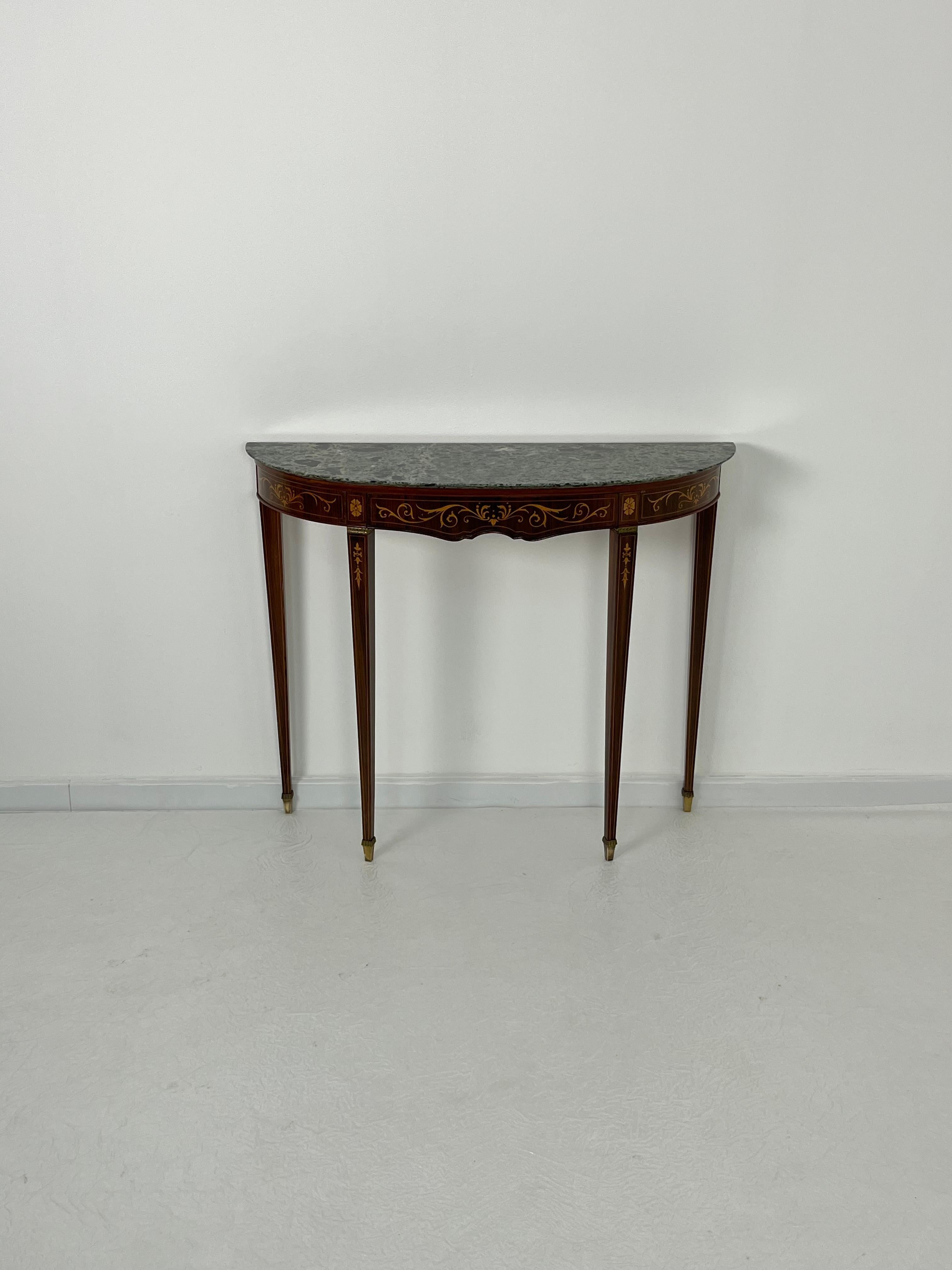 Table console italienne du milieu du siècle avec plateau en marbre vert, pieds en laiton, années 1960 en vente 7