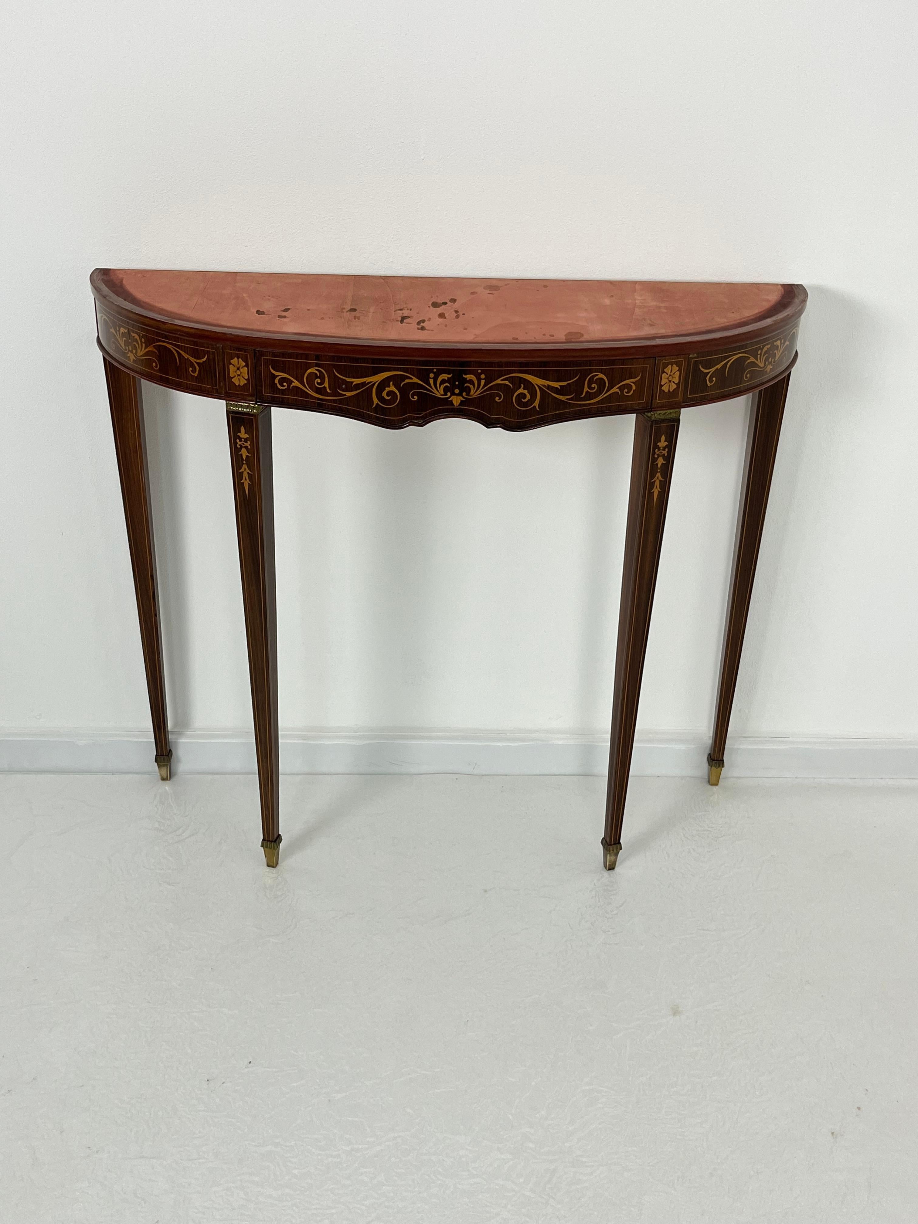 Table console italienne du milieu du siècle avec plateau en marbre vert, pieds en laiton, années 1960 en vente 8