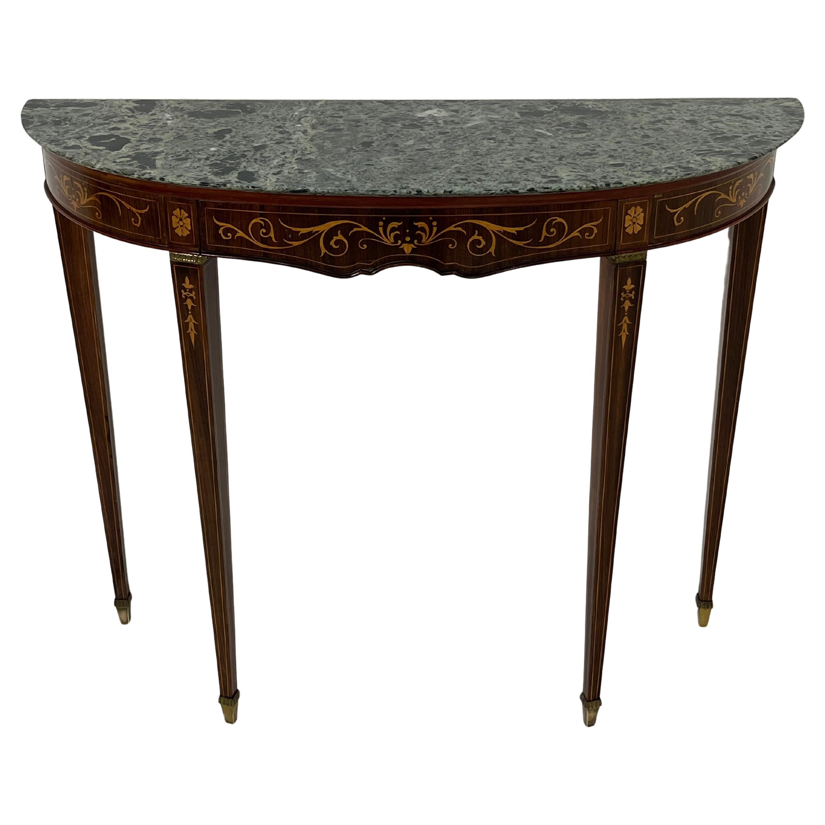 Mid-Century Italian Console Table with Green Marble Top, brass feet, 1960s
