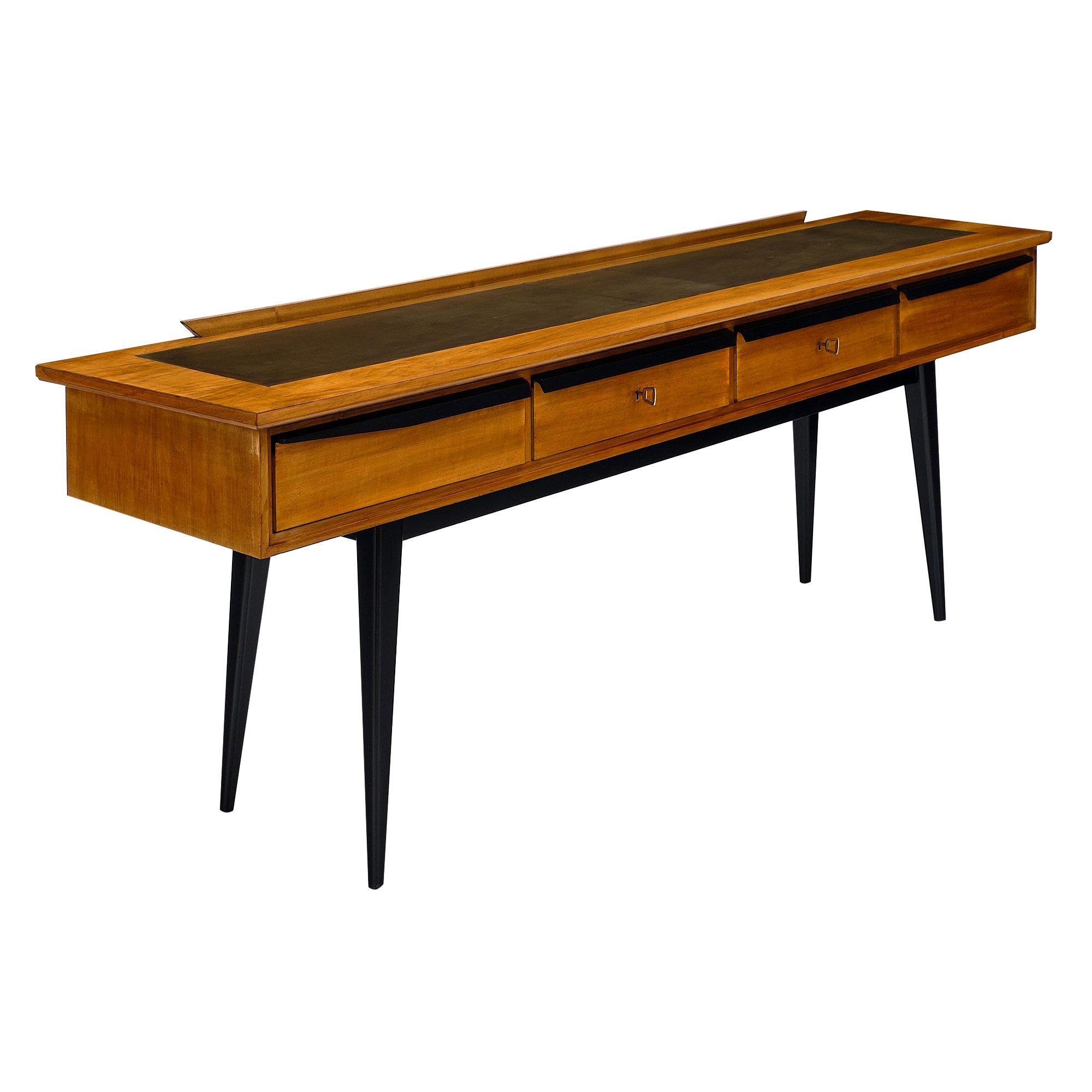 Midcentury Italian Console Table with Leather Top