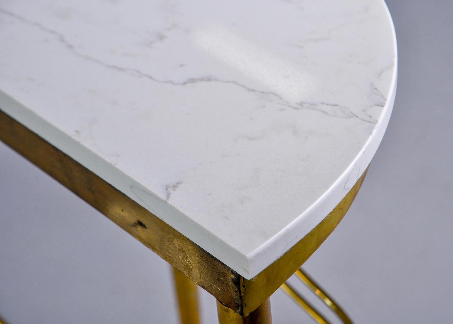 Midcentury Italian Console with Brass Base and White Marble Top 8