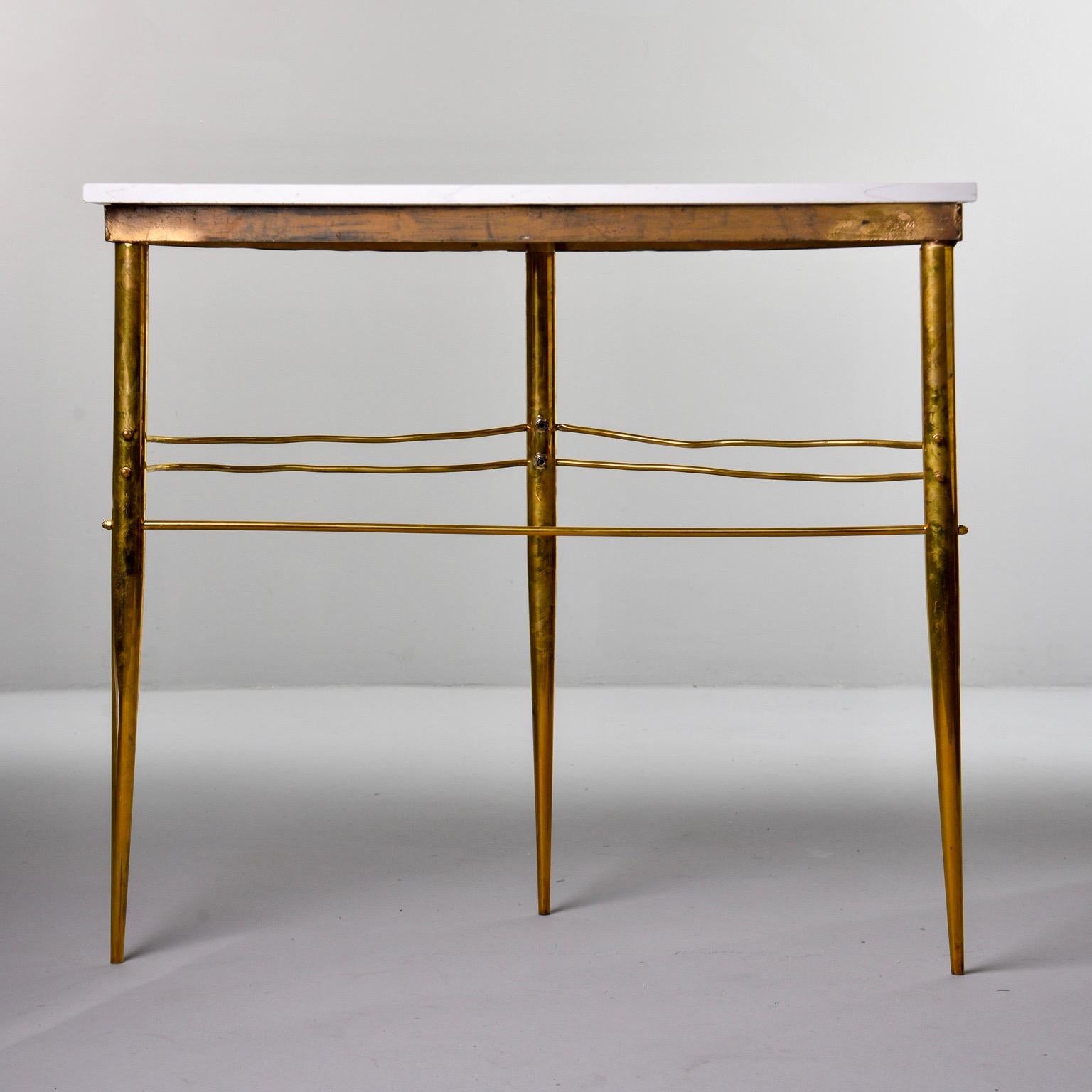 Midcentury Italian Console with Brass Base and White Marble Top 1