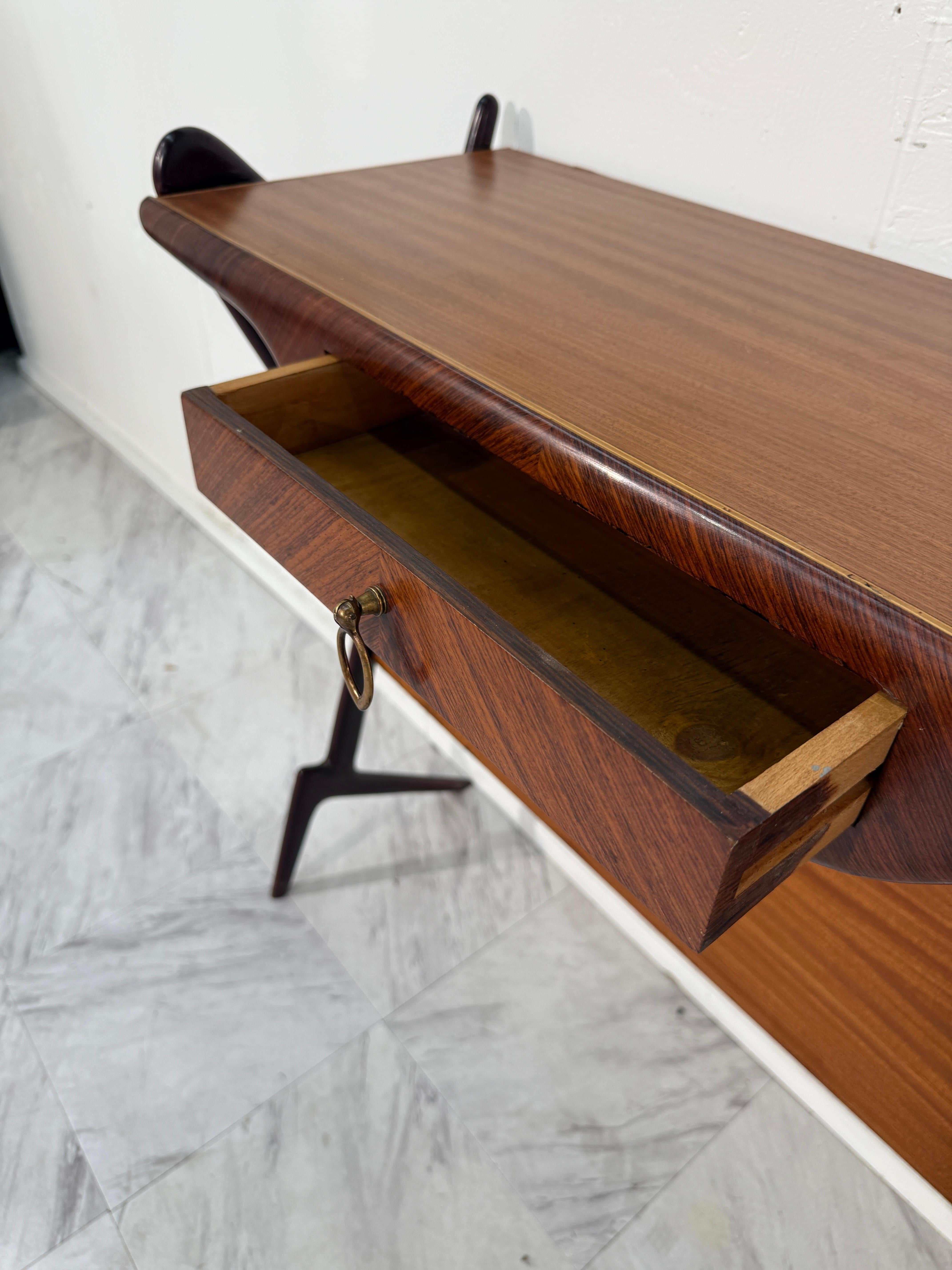 Legno Console italiana di metà secolo con cassetto, anni '50 in vendita