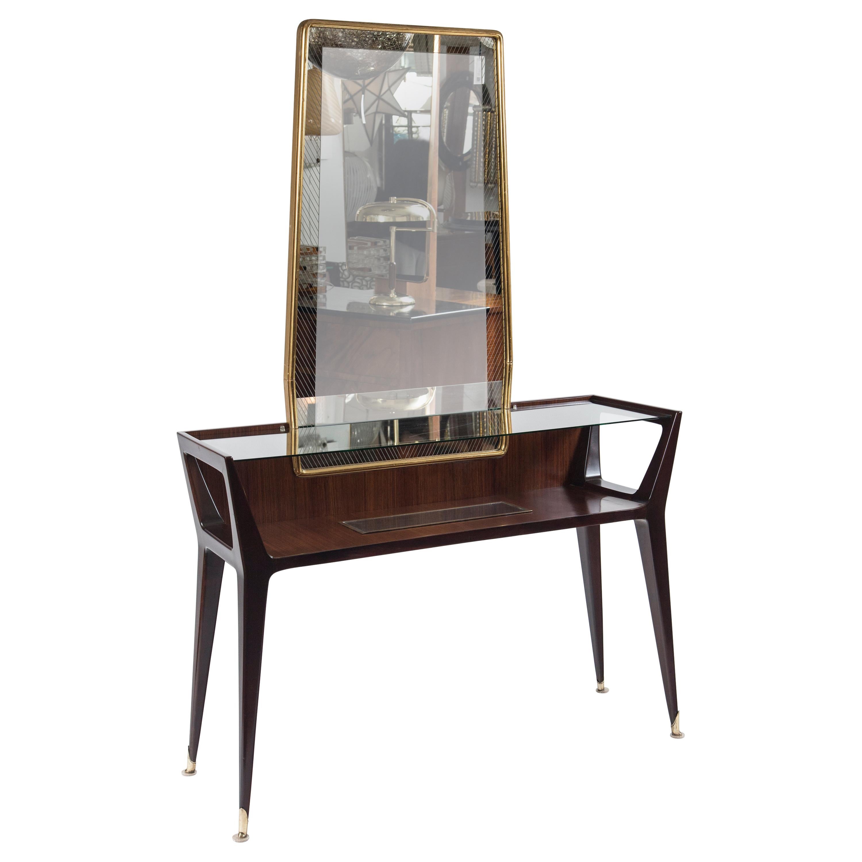 Mid Century Italian Console with Mirror For Sale