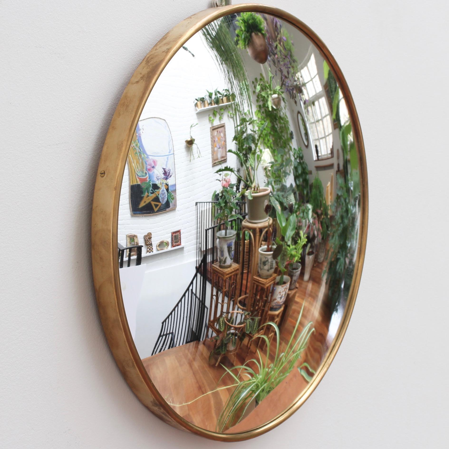 Mid-Century Modern Midcentury Italian Convex Wall Mirror with Brass Frame, circa 1950s