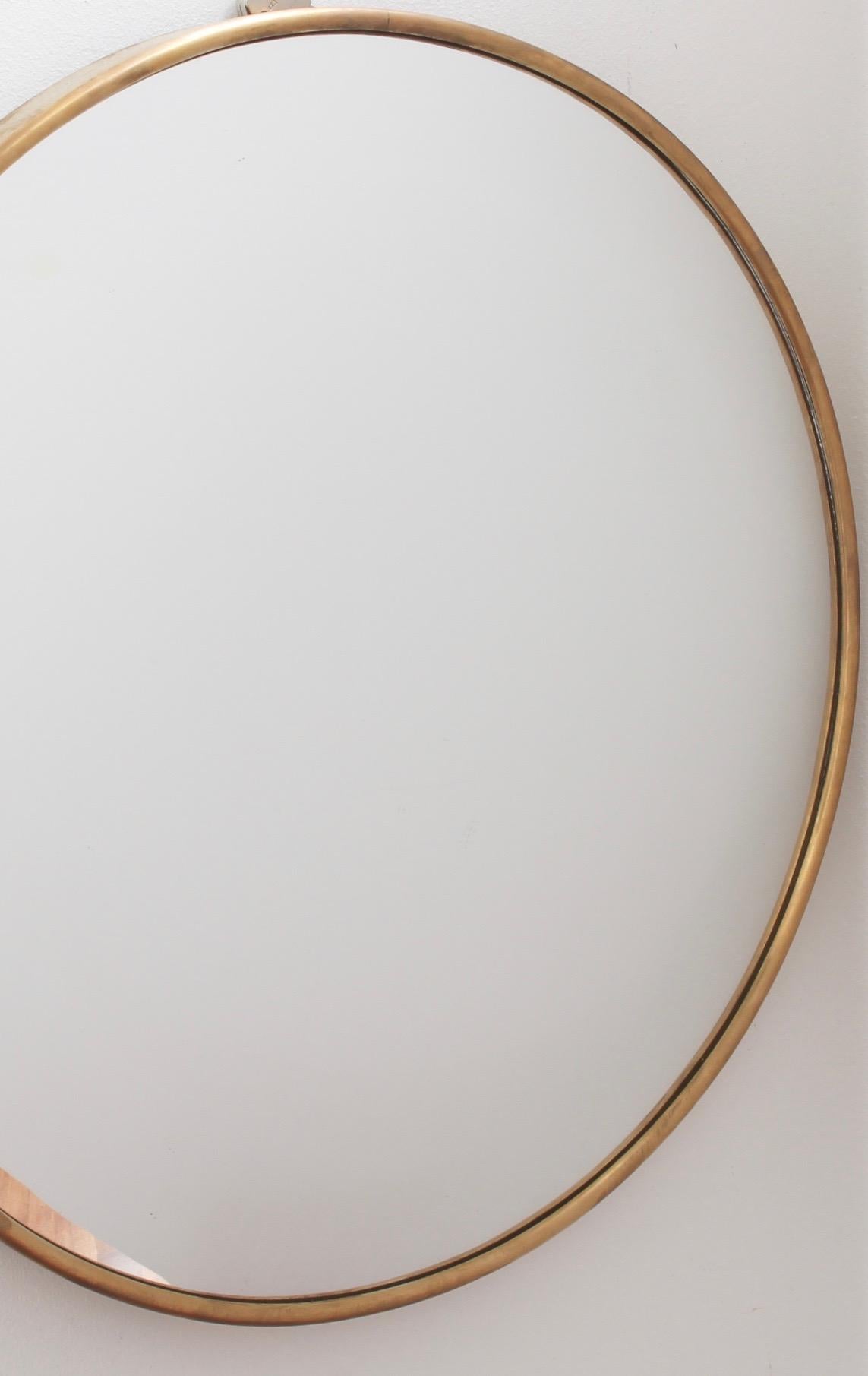 Midcentury Italian Convex Wall Mirror with Brass Frame, circa 1950s 2