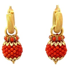 Mid Century Italian Coral 18 Karat Yellow Gold Earrings