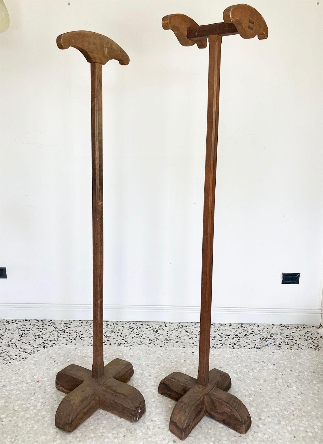 Monumental coat racks. unique piece for a private commission in Milano.
With their special shape,
 they combine both function with a decorative aspect.

Measures: 60 x 60. Height 200/190 cm.
We can re polish the wood for 350 euro.