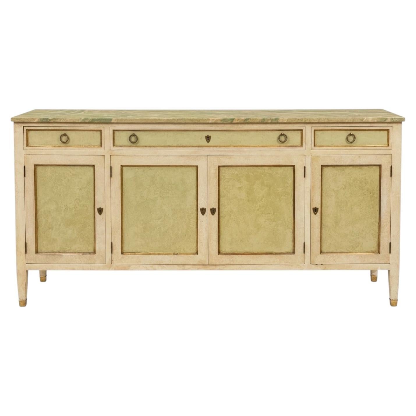 Credenza italiana di metà secolo con piano in finto marmo e stile neoclassico francese